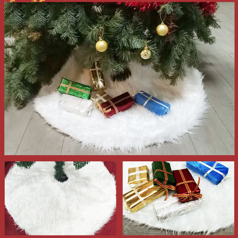 (31inch ~ 80cm) Christmas Tree Skirts 48in 122cm Xmas Tree Skirts Plush Luxury Faux Fur Tree Mat,Snowflake Base Cover for Thanksgiving New Year Home Party Festival Glittering Decoration