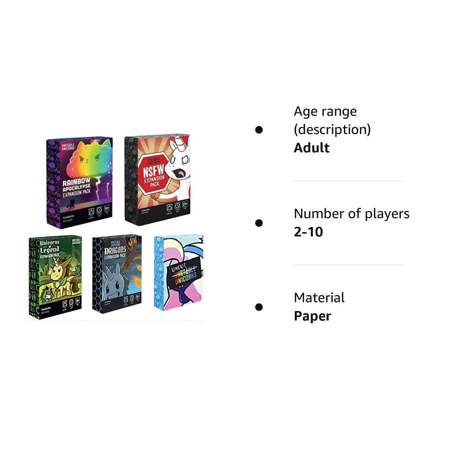 Unstable Unicorns Card Game Adventure NSFW Legend Rainbow Apocalypse Dragons UNCUT Expansion Pack Board Game Strategy Game Party Game Toy for Kids Teen