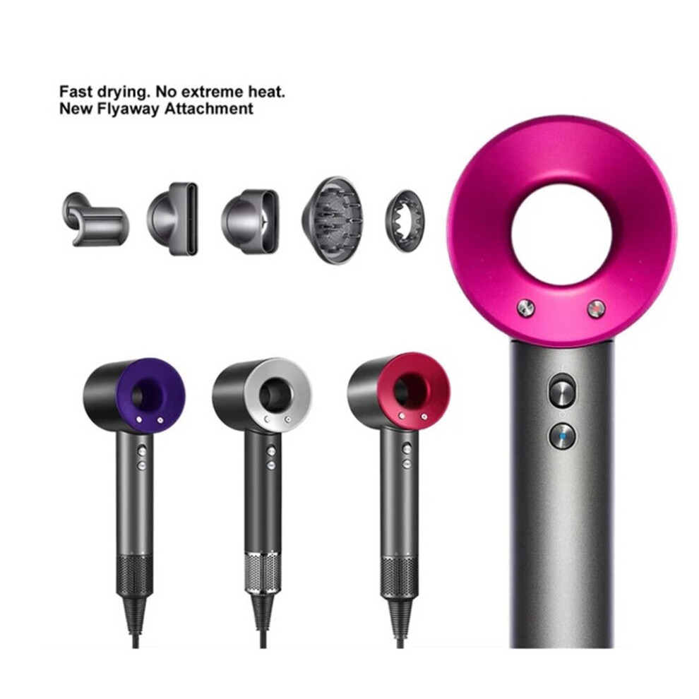 (Rose) Supersonic Hair Dryer Professional Salon Powerful Quick Drying Ionic Hairdryer 5in1 Set Includes FlyAway Attachment
