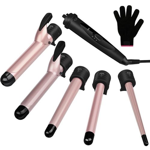 5 in 1 Curling Tongs Curling Iron with PTC Ceramic Barrels and Heat Insulated Tip Heat Resistant Glove Hair Styling Tool