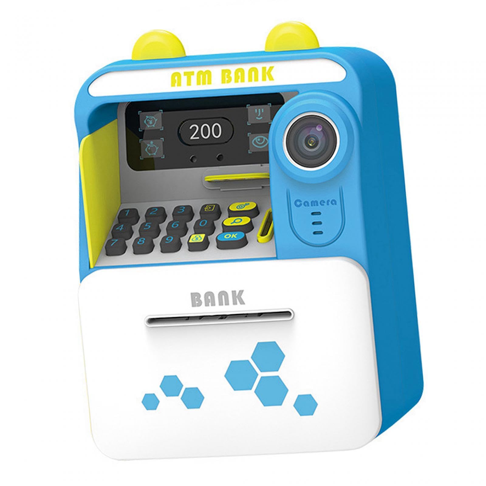 (Blue) Electronic ATM Saving Machine Automatic Scroll ATM for Kids Piggy Bank with Face Recognition Festival