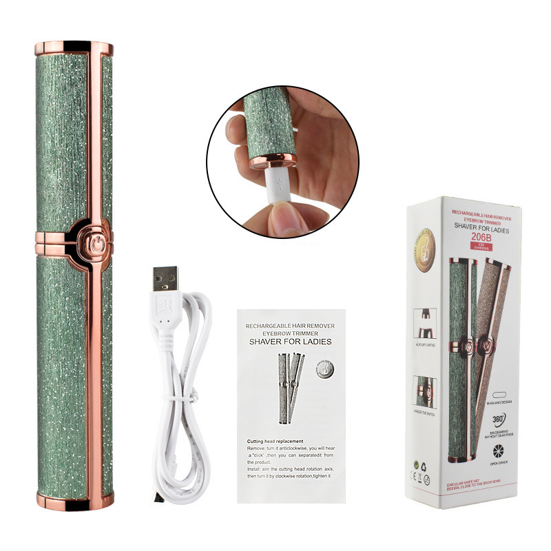 (Green) Mini Rechargeable Eyebrow Trimmer for Women Portable Grooming Tool