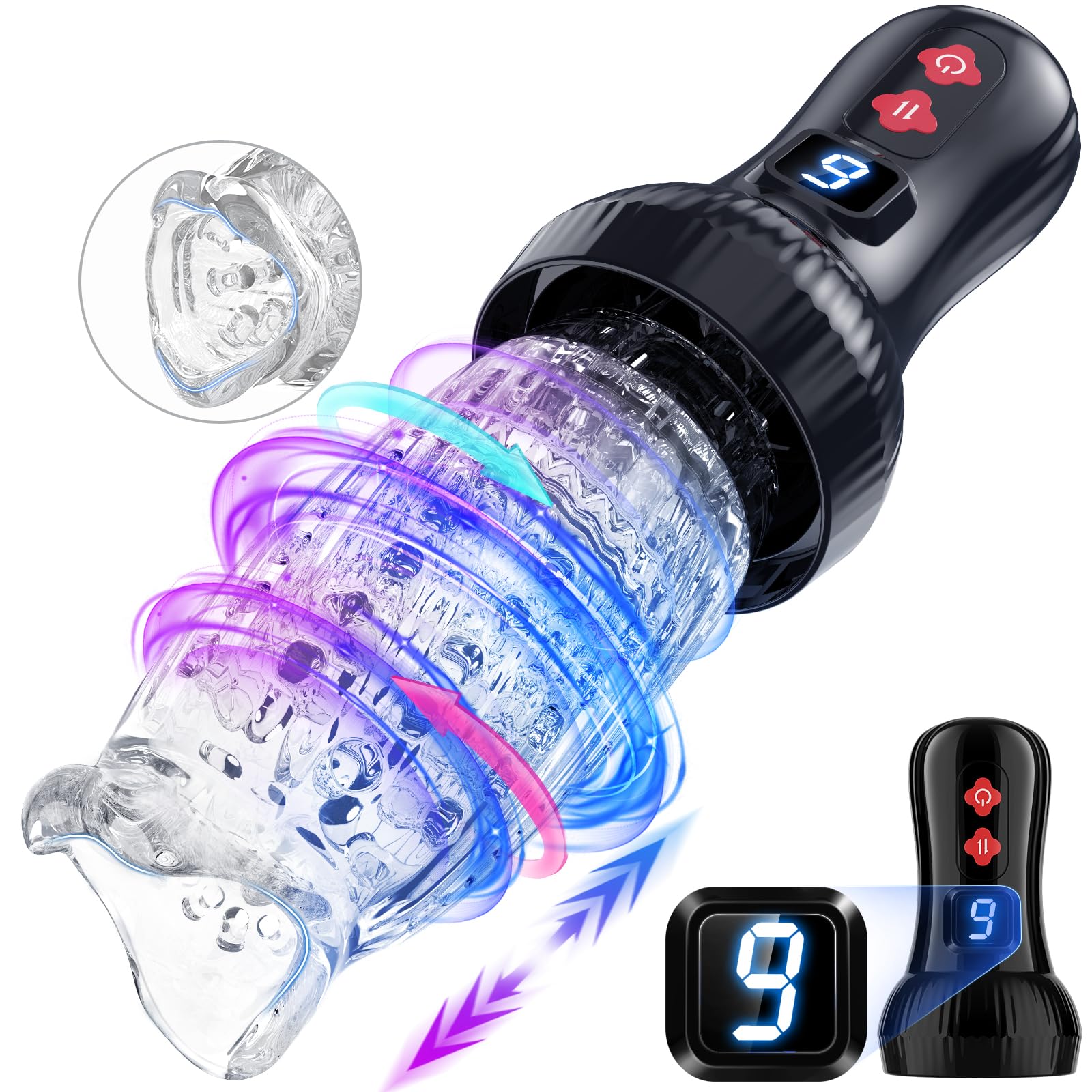 Electric Male Masturbator Sex Toys for Men LCD Display Mastuabors Toy Hands Free for Penis Stimulation Rotating Thrusting Adult Pocket Pussy Sex Doll