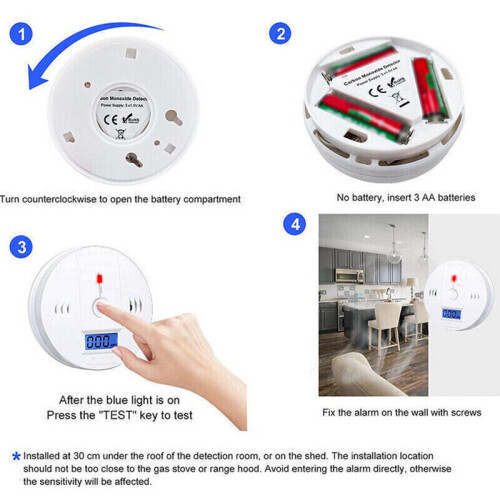 2pcs Digital Carbon Monoxide (CO) Detector Alarm Battery Powered