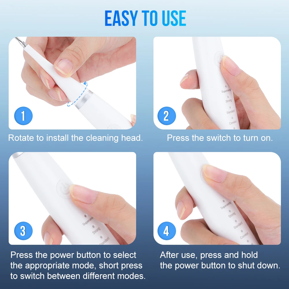 (Black) 6 in 1 Ultrasonic Dental Cleaner Scaler Dental Tartar Remover Electric Toothbrush Sonic Teeth Plaque Cleaner Tooth Cleaner