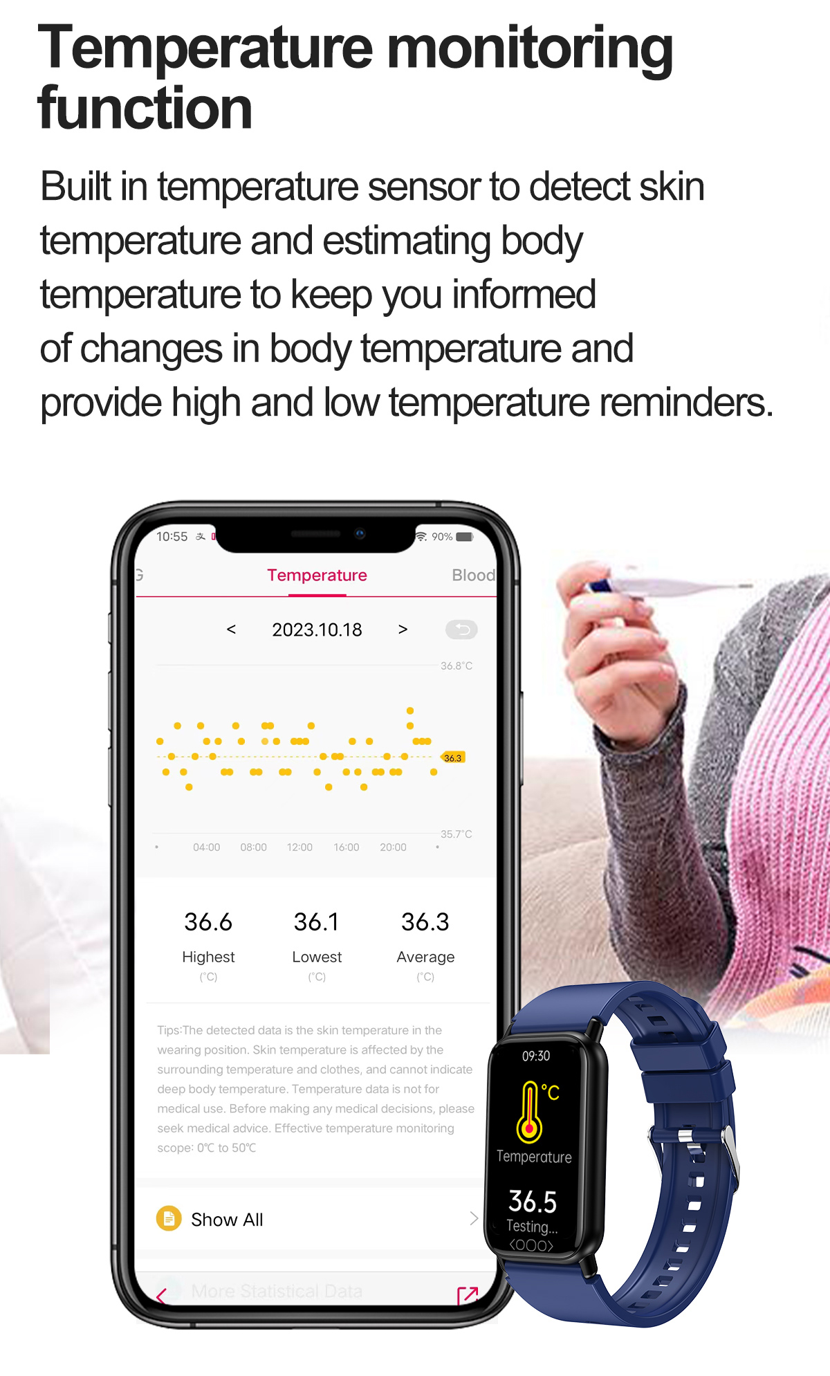 (Black) Smart Watch for Men 1.47 Inch Blood Glucose Heart Rate Blood Pressure Monitor Smartwatch Women Bracelet for Android iOS