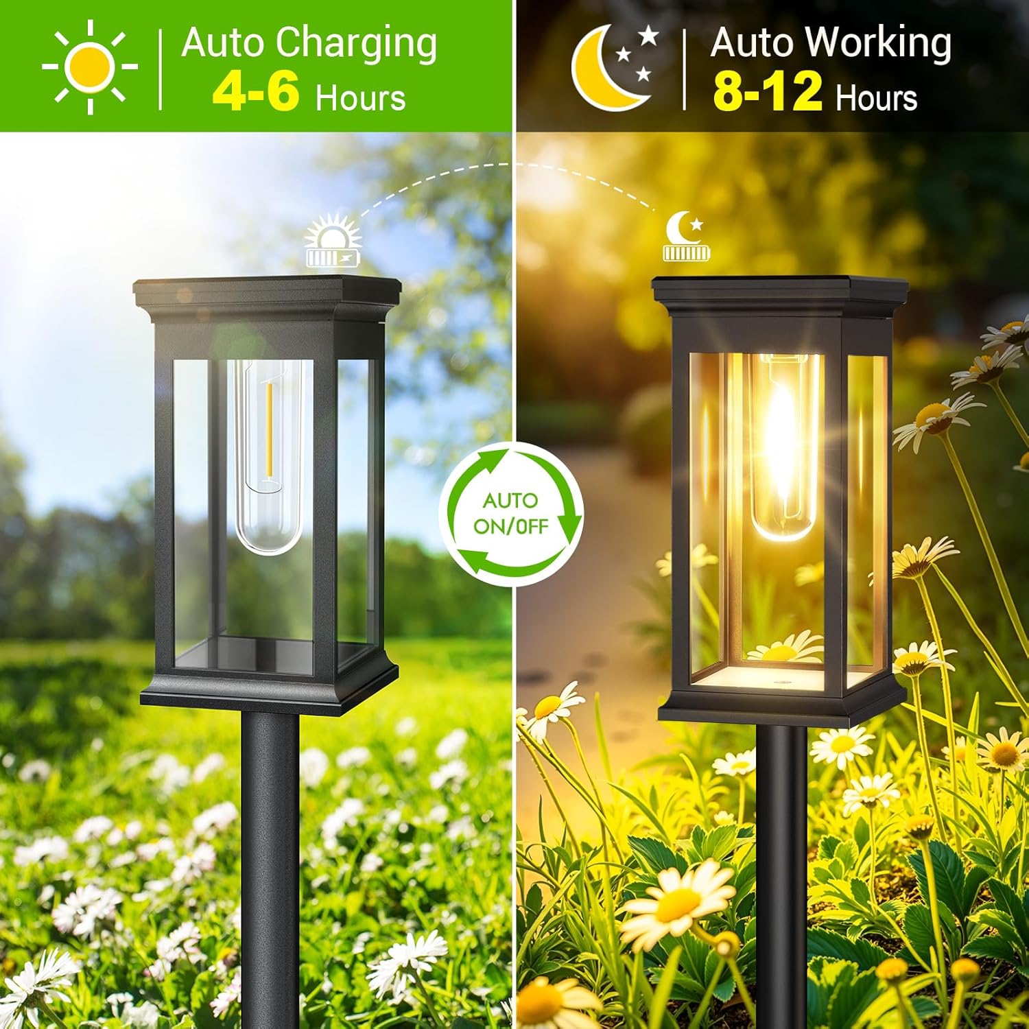  Solar Lights Outdoor Garden 4 Pack Upgraded Garden Lights Solar Powered Waterproof Auto On Off Outdoor Light for Yard Pathway Patio Decorative 