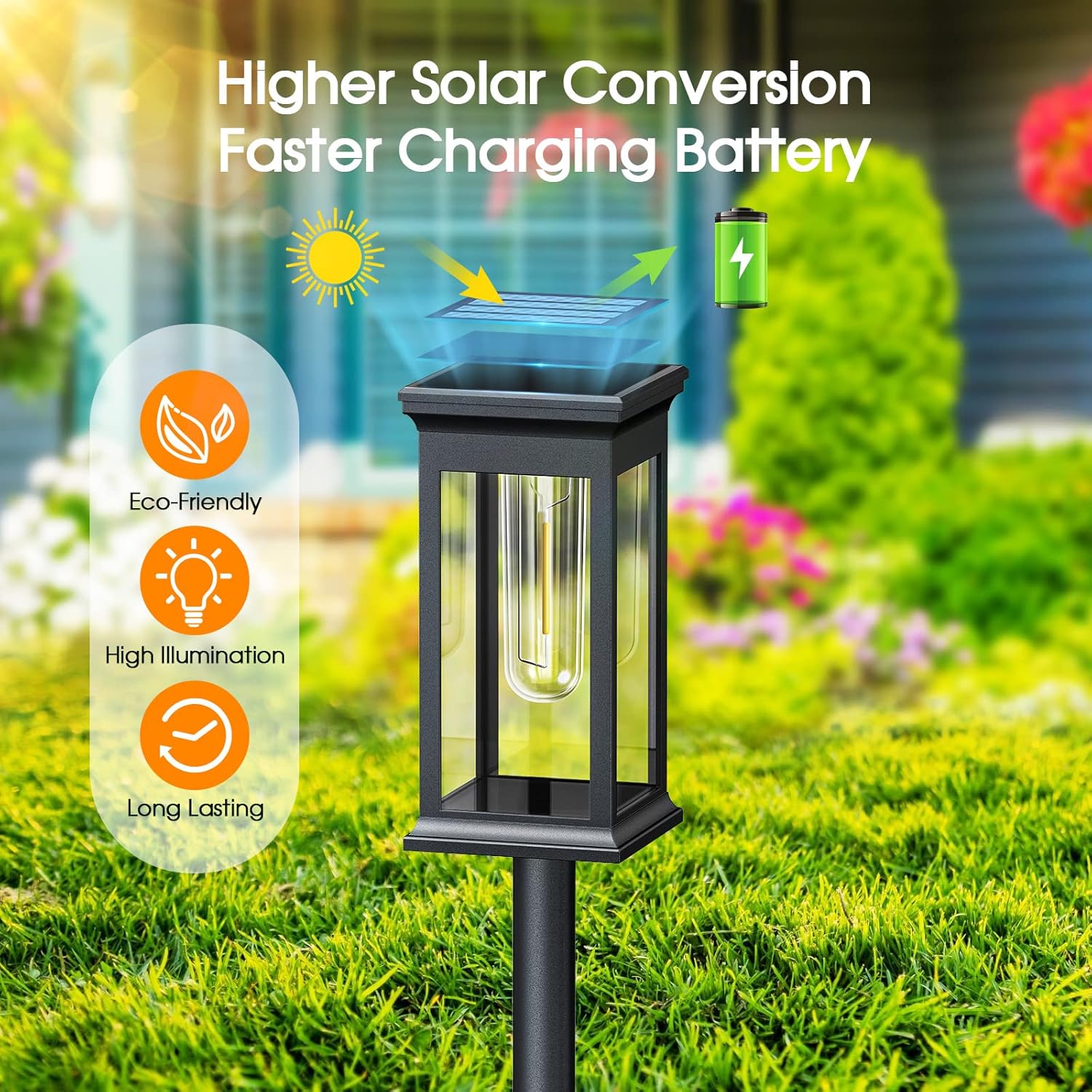 Solar Lights Outdoor Garden 4 Pack Upgraded Garden Lights Solar Powered Waterproof Auto On Off Outdoor Light for Yard Pathway Patio Decorative 
