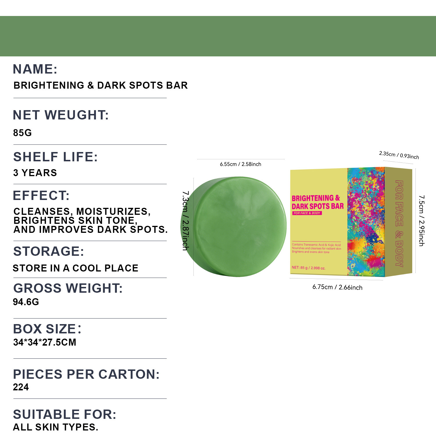 Brightening Dark Spot Soap For Evening Skin Tone Dullness Improvement And Daily Face Body Cleansing