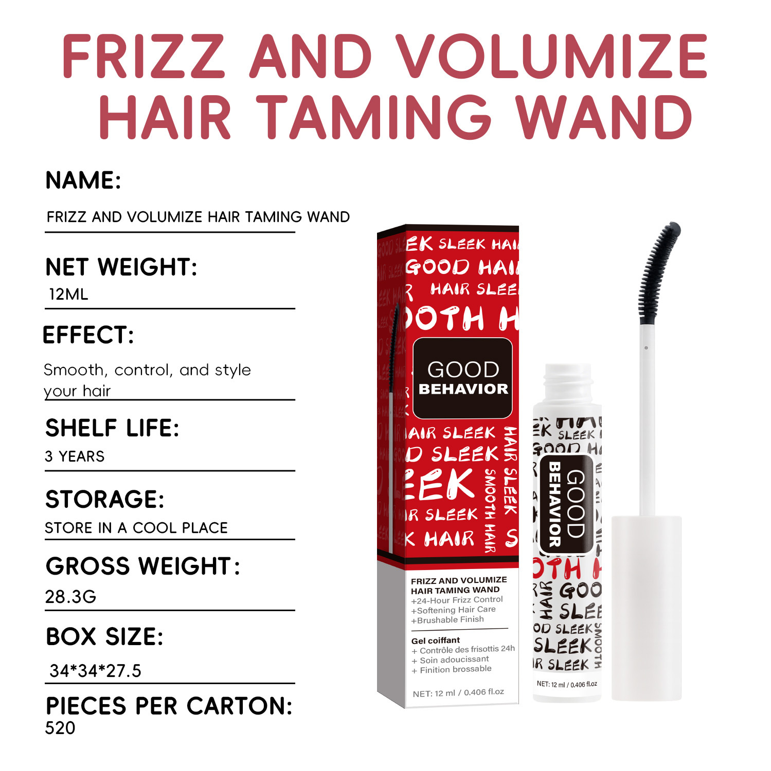 Hair Styling Gel Stick Smoothing Frizz Control Shape Hold For Flyaway Daily Hair Care 12ml