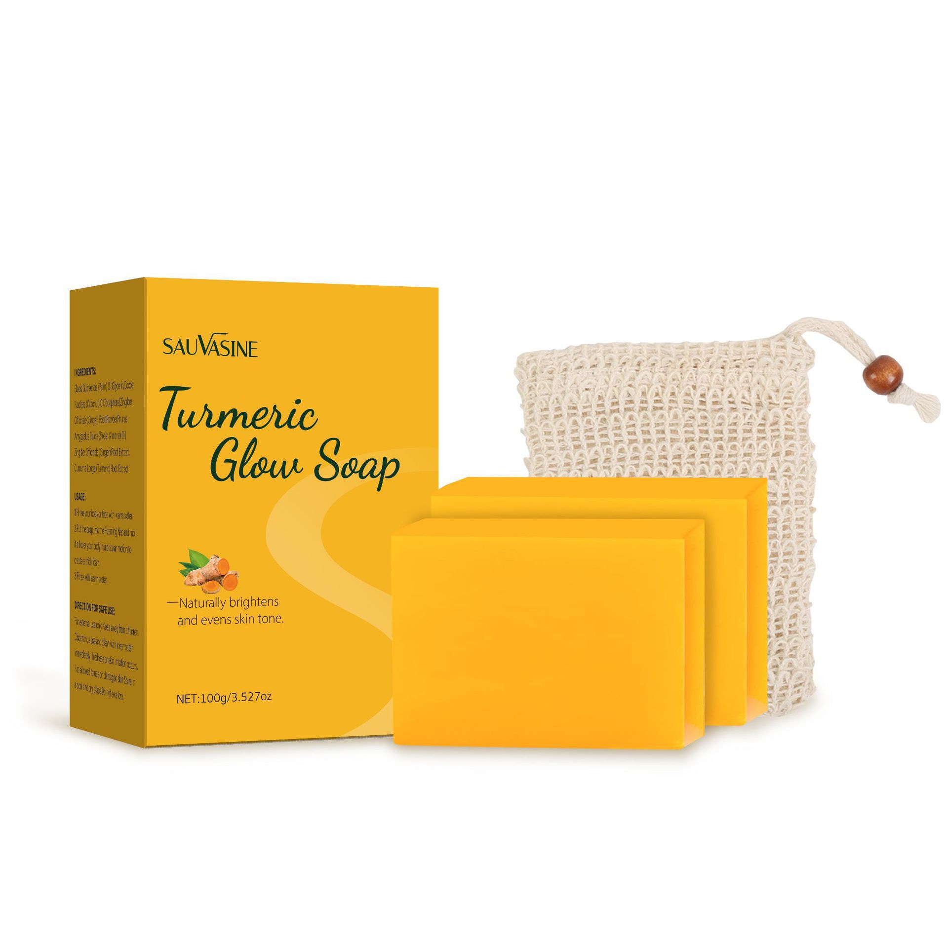 Turmeric Soap Bar With Mesh Pouch For Face And Body Gentle Cleansing Nourishing Daily Skincare Routine 100g