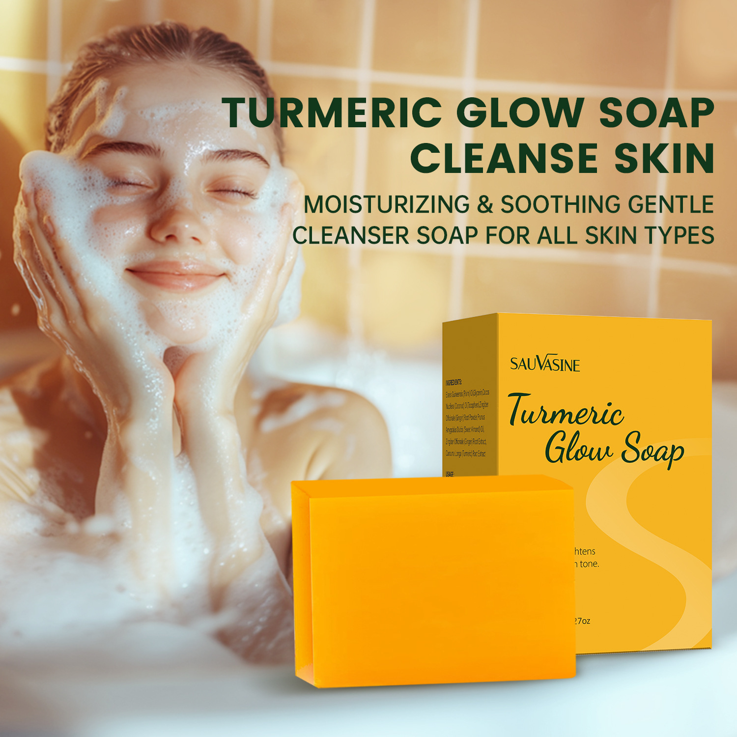 Turmeric Soap Bar With Mesh Pouch For Face And Body Gentle Cleansing Nourishing Daily Skincare Routine 100g
