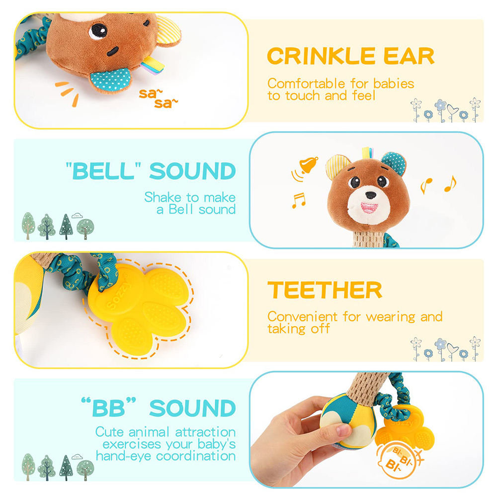 (Elephant 1066) Baby Rattles Soft Stuffed Animal Rattle Hand Grip Baby Toys Shaker Crinkle Squeaky Sensory Travel Accessories for Toddler Gifts