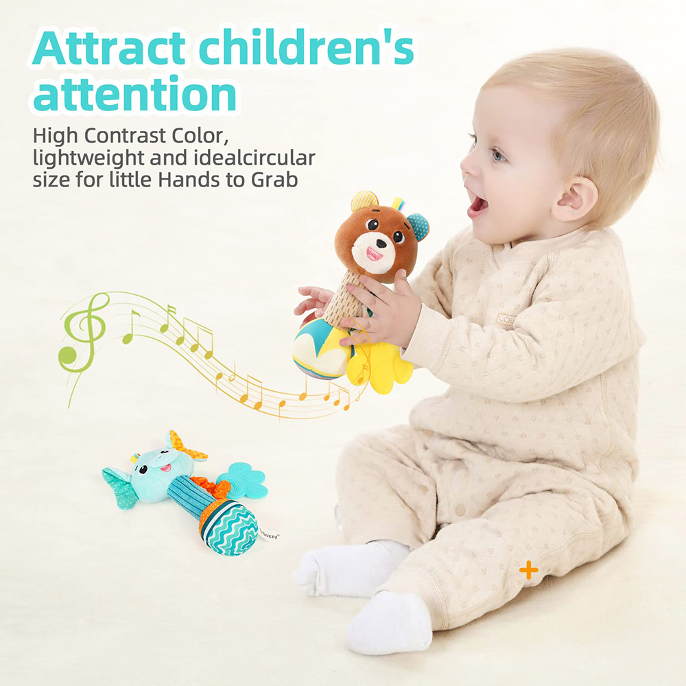 (Elephant 1066) Baby Rattles Soft Stuffed Animal Rattle Hand Grip Baby Toys Shaker Crinkle Squeaky Sensory Travel Accessories for Toddler Gifts