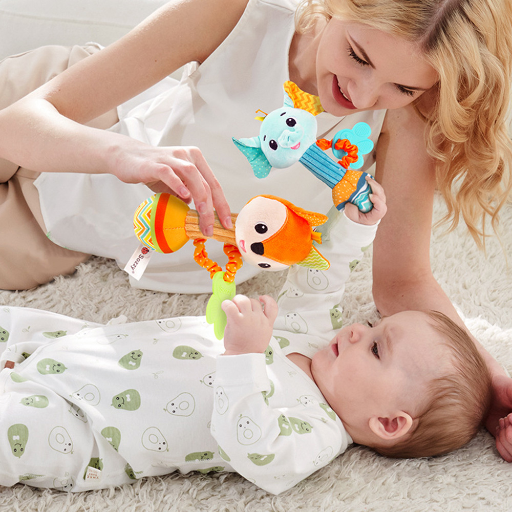 (Elephant 1066) Baby Rattles Soft Stuffed Animal Rattle Hand Grip Baby Toys Shaker Crinkle Squeaky Sensory Travel Accessories for Toddler Gifts