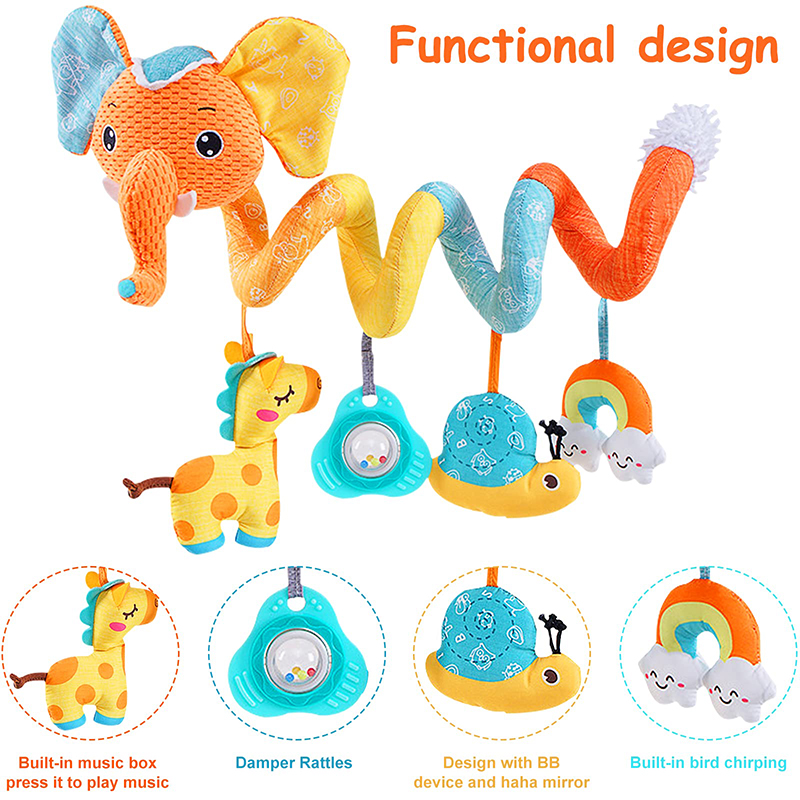 (Rabbit 1085) Car Seat Toys Infant Color Elephant Stroller Stretch Spiral Activity Baby Hanging Toys for Crib Mobile Newborn Sensory Toy Gifts
