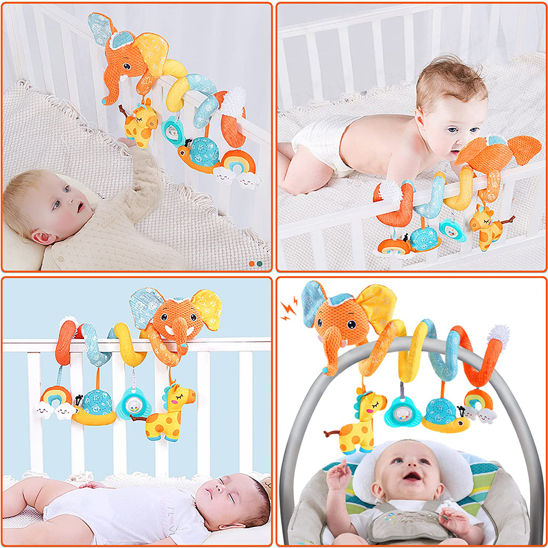 (Rabbit 1085) Car Seat Toys Infant Color Elephant Stroller Stretch Spiral Activity Baby Hanging Toys for Crib Mobile Newborn Sensory Toy Gifts