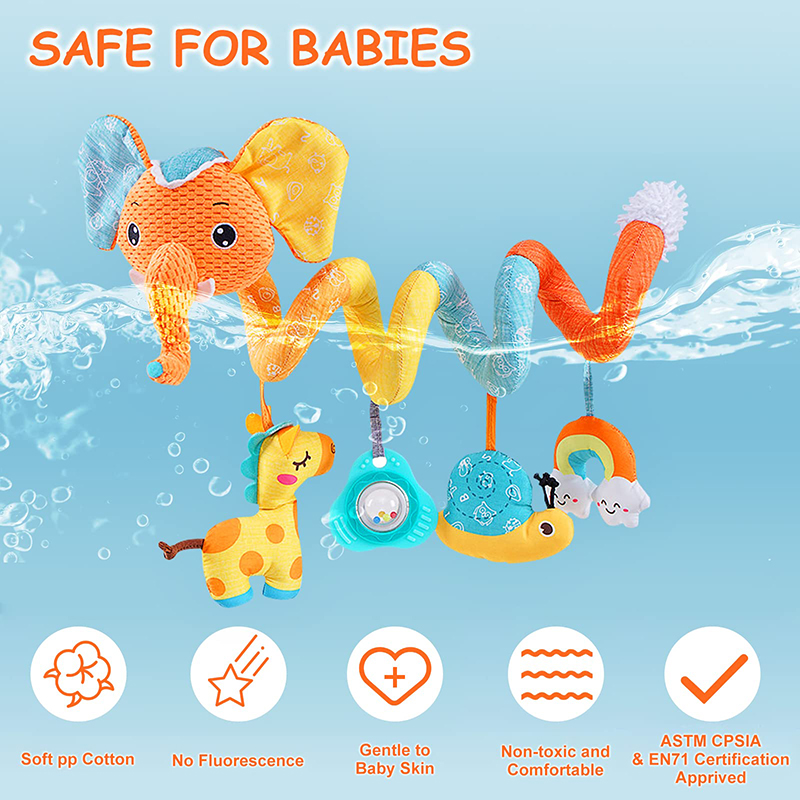 (Rabbit 1085) Car Seat Toys Infant Color Elephant Stroller Stretch Spiral Activity Baby Hanging Toys for Crib Mobile Newborn Sensory Toy Gifts