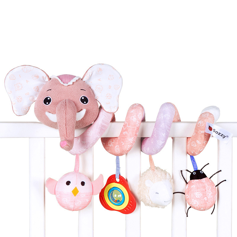 (Rabbit 1085) Car Seat Toys Infant Color Elephant Stroller Stretch Spiral Activity Baby Hanging Toys for Crib Mobile Newborn Sensory Toy Gifts