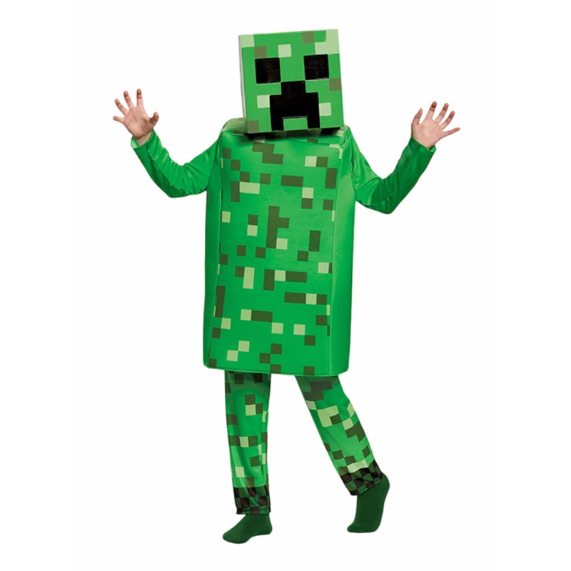 (L) Kids Green World My World Adult Parent Child Cosplay Outfits MC Halloween Costumes Kids Performance Attire