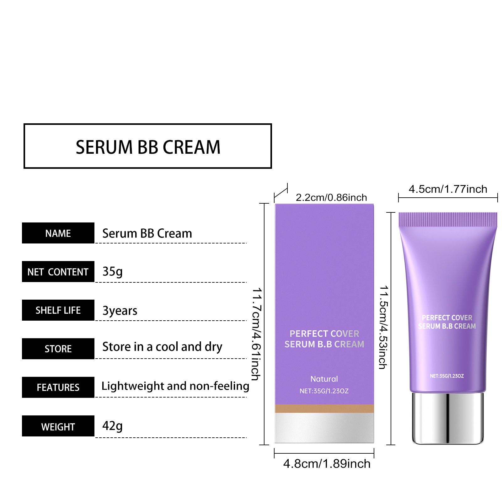 Natural Color Moisturizing Essence Bb Cream Lightweight Hydrating Matte Translucent Suitable For Oily And Dry Skin Portable Facial Base