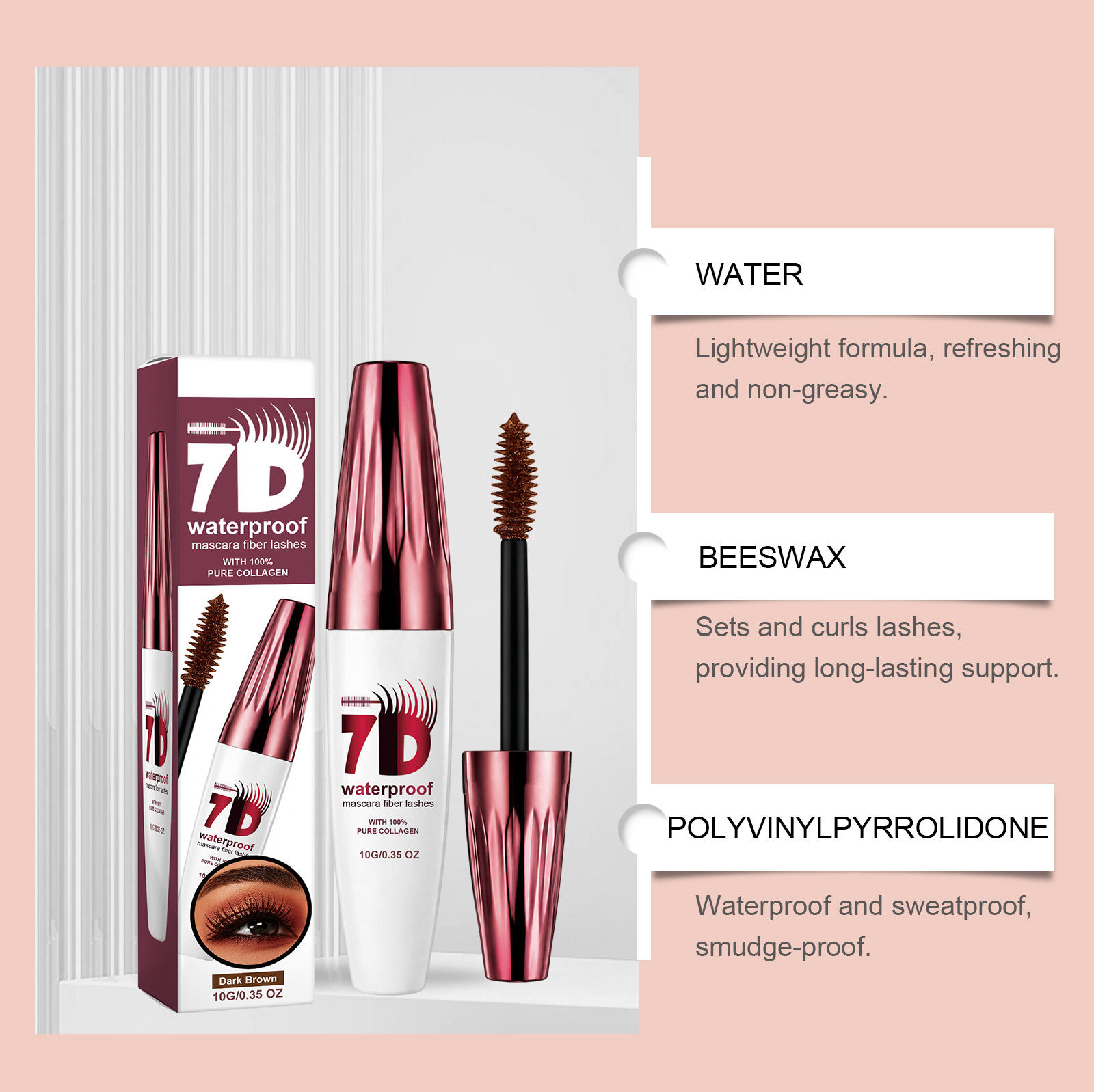 (Black) Curling Stereoscopic Mascara Longlasting Natural Modify Eyelash Curve Delicate Smooth AntiSmudge Fine Soft Gentle Daily Cosmetic