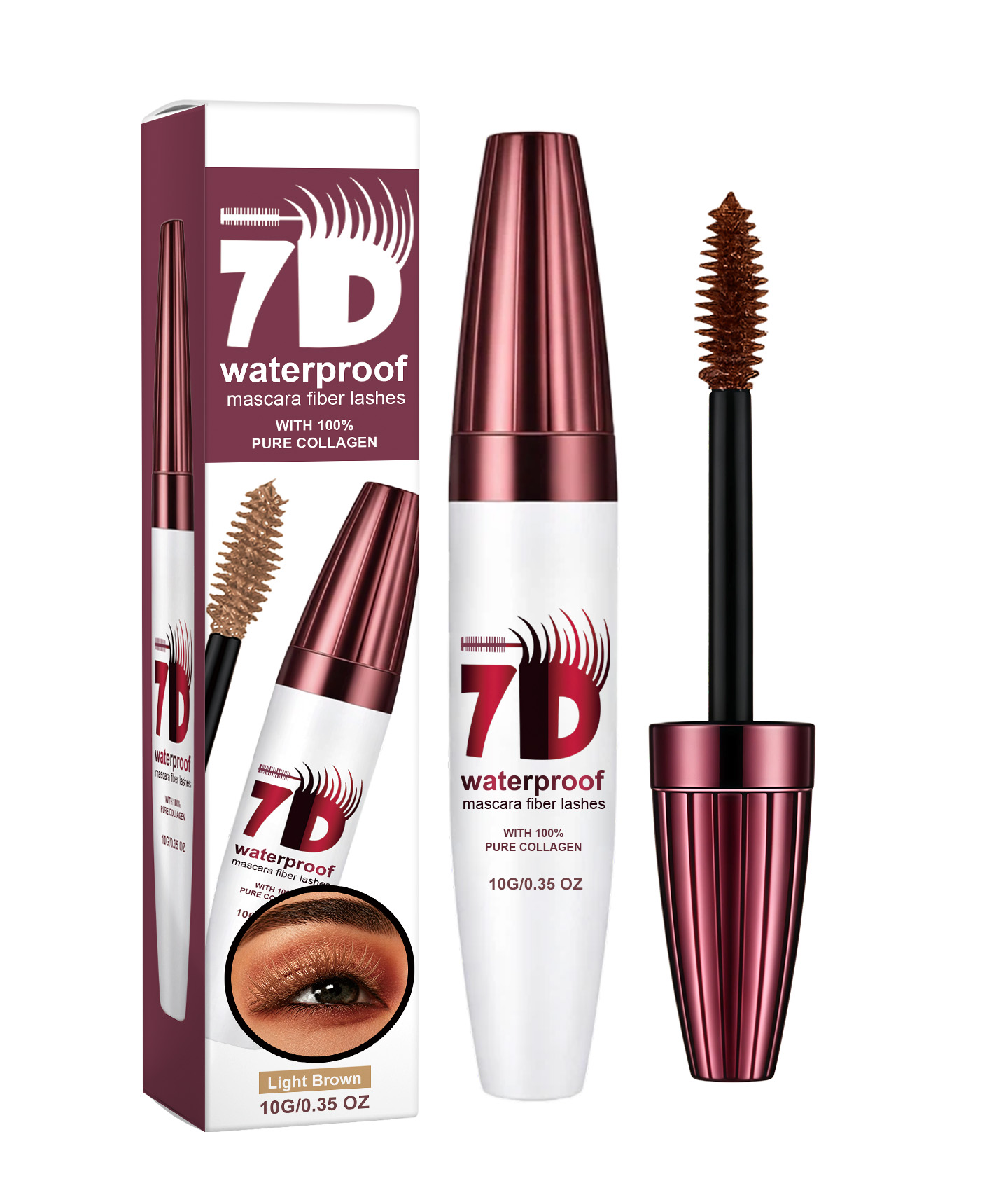 (Light Brown) Curling Stereoscopic Mascara Longlasting Natural Modify Eyelash Curve Delicate Smooth AntiSmudge Fine Soft Gentle Daily Cosmetic