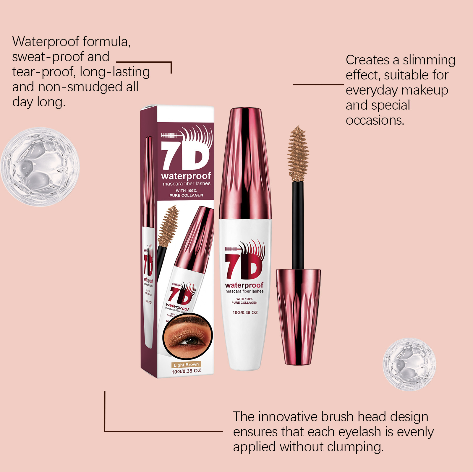 (Light Brown) Curling Stereoscopic Mascara Longlasting Natural Modify Eyelash Curve Delicate Smooth AntiSmudge Fine Soft Gentle Daily Cosmetic