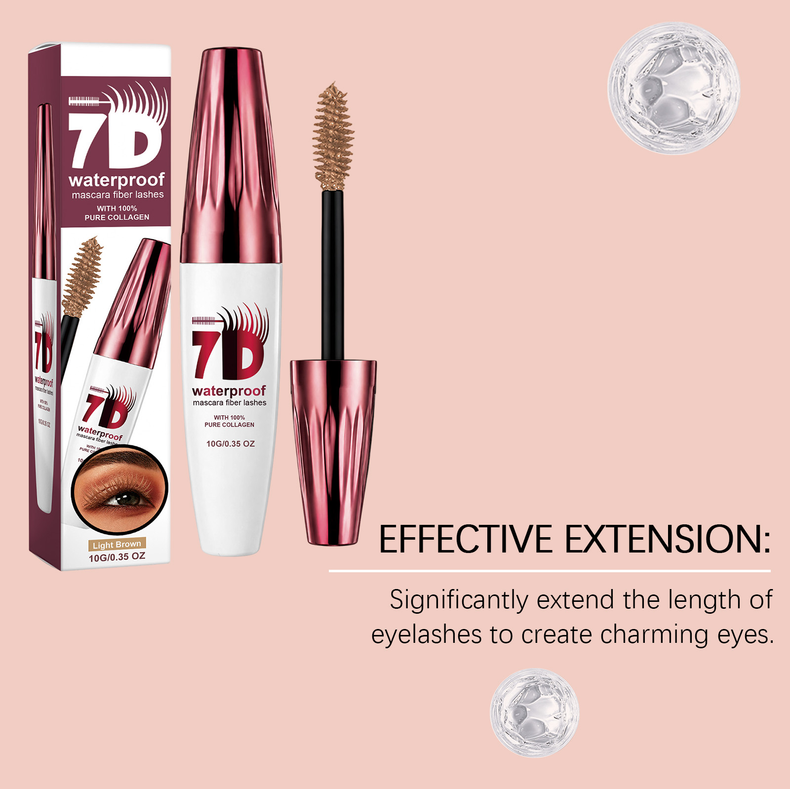 (Light Brown) Curling Stereoscopic Mascara Longlasting Natural Modify Eyelash Curve Delicate Smooth AntiSmudge Fine Soft Gentle Daily Cosmetic
