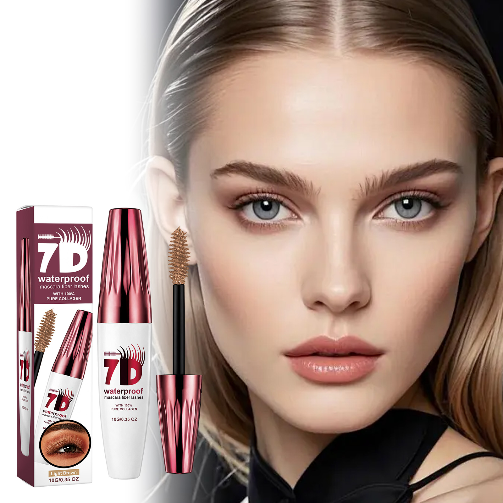 (Light Brown) Curling Stereoscopic Mascara Longlasting Natural Modify Eyelash Curve Delicate Smooth AntiSmudge Fine Soft Gentle Daily Cosmetic