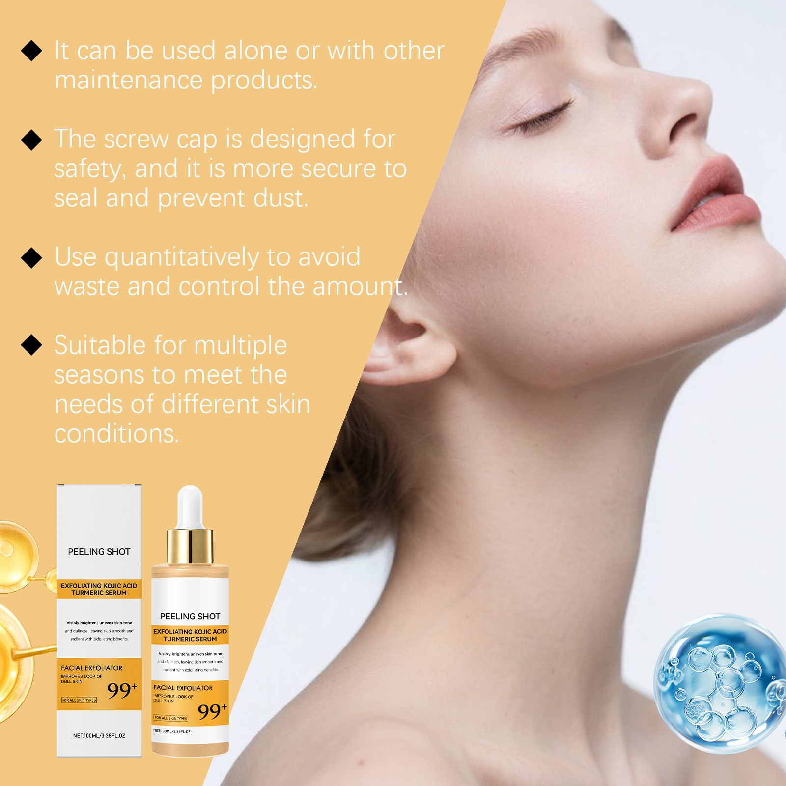Kojic Acid Turmeric Serum Nourishes Skin Light Texture Non Sticky Soft Smooth Moisturize Facial Complexion Care Liquid