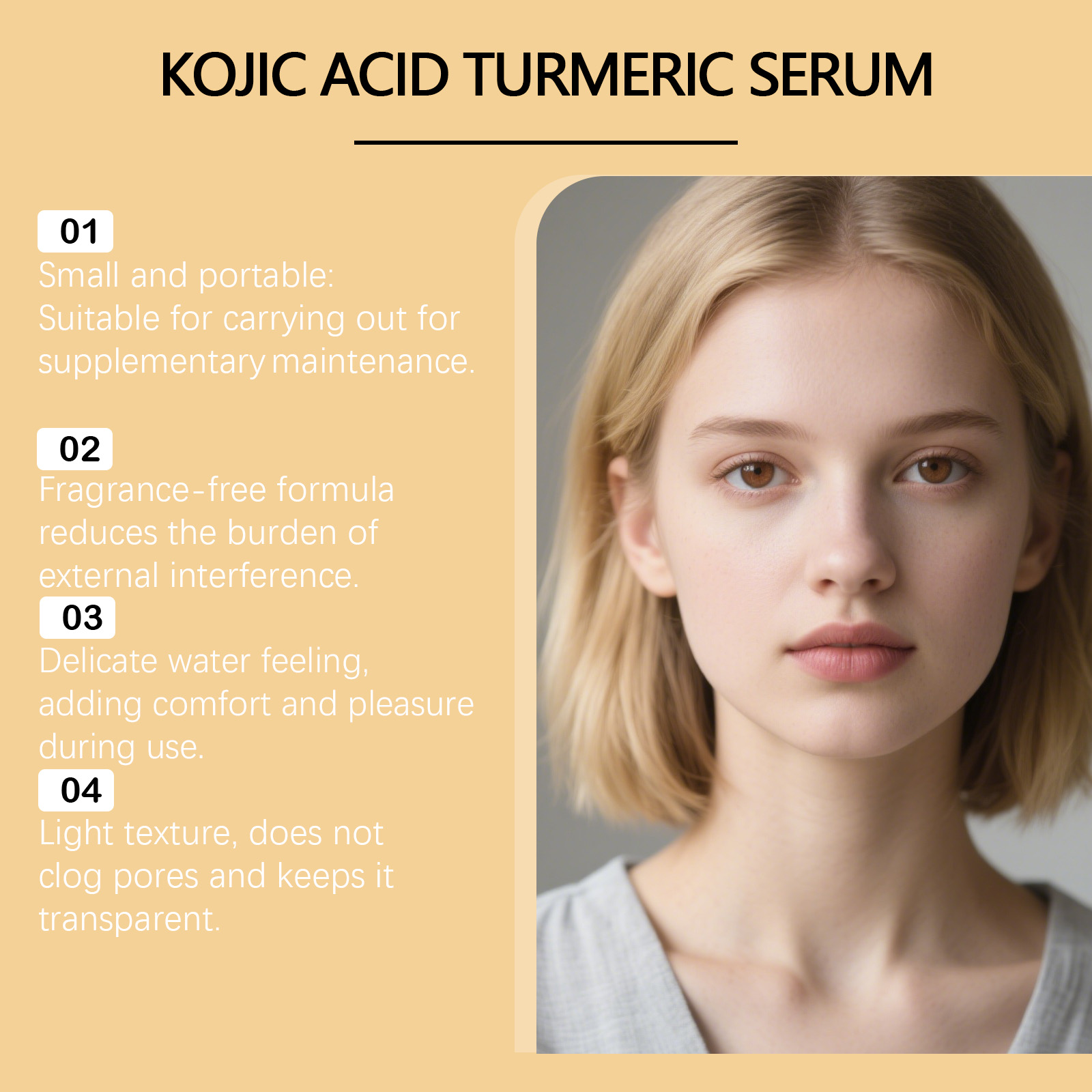 Kojic Acid Turmeric Serum Nourishes Skin Light Texture Non Sticky Soft Smooth Moisturize Facial Complexion Care Liquid