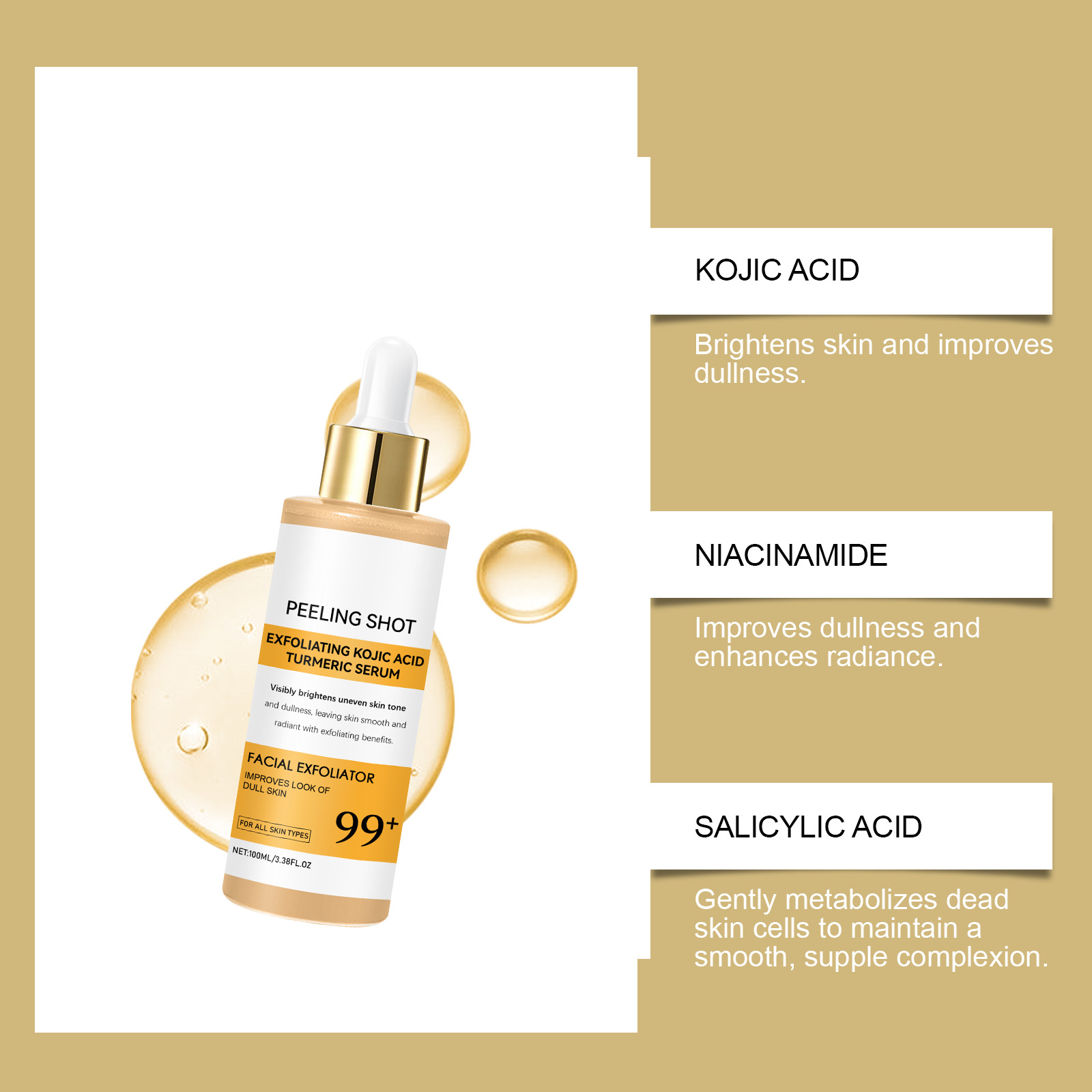 Kojic Acid Turmeric Serum Nourishes Skin Light Texture Non Sticky Soft Smooth Moisturize Facial Complexion Care Liquid