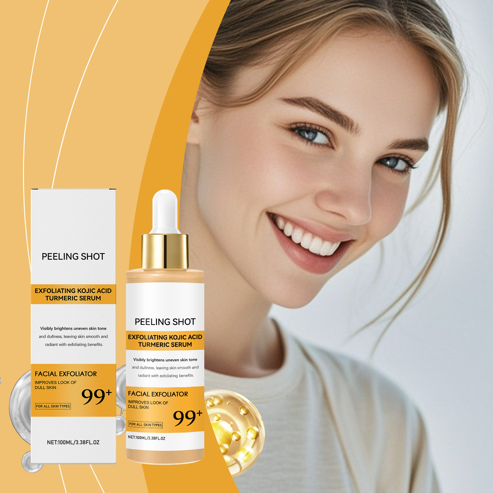 Kojic Acid Turmeric Serum Nourishes Skin Light Texture Non Sticky Soft Smooth Moisturize Facial Complexion Care Liquid