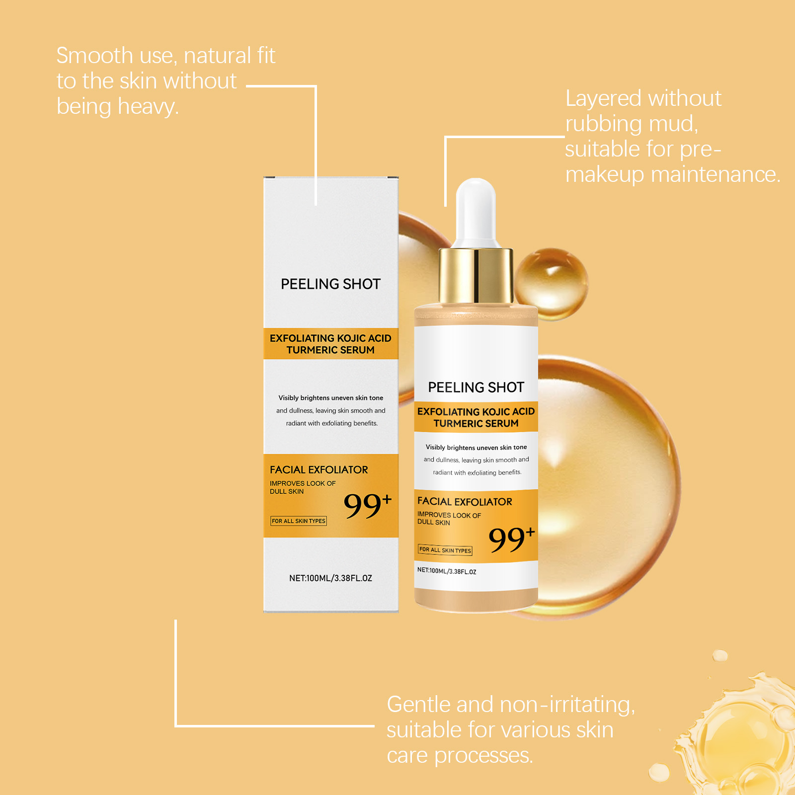 Kojic Acid Turmeric Serum Nourishes Skin Light Texture Non Sticky Soft Smooth Moisturize Facial Complexion Care Liquid