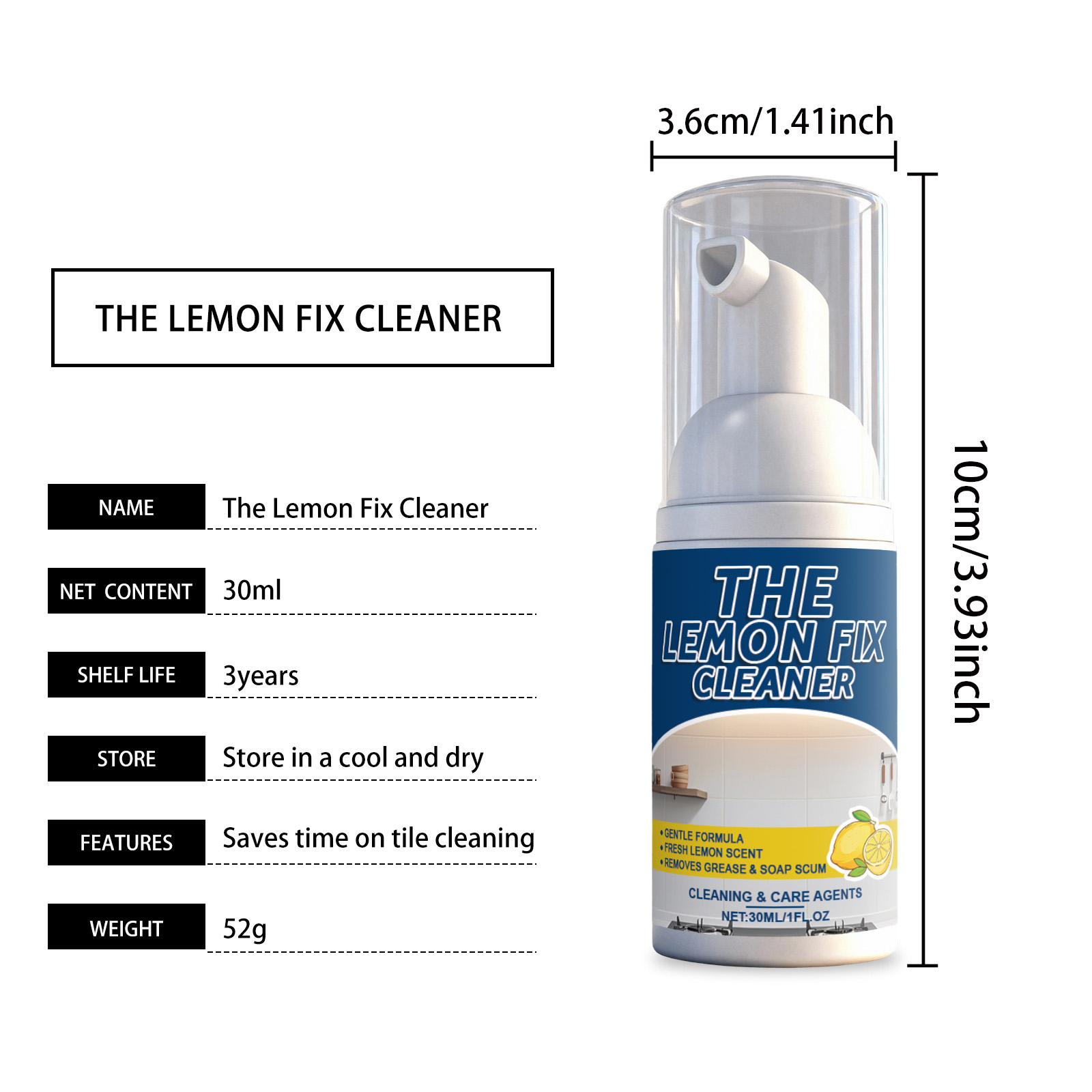 Lemon Brightening Cleaner Gloss Renew Care Spray Household Tile Remove Scratch Water Stain Dirt Surface