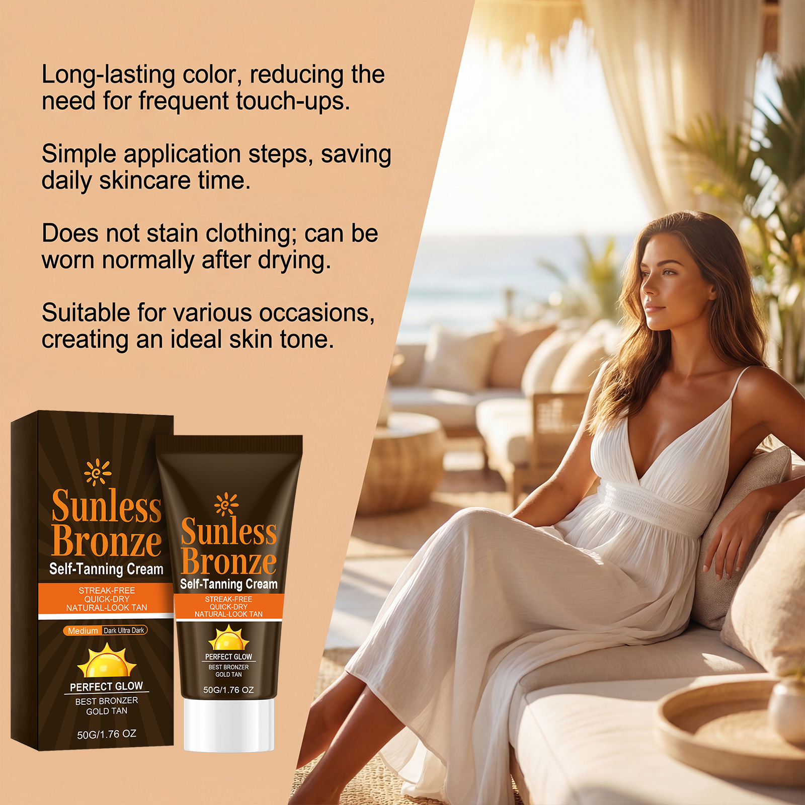 Self Tanning Cream Create Natural Bronze Wheat Skin Summer Even Bright Skin Light Smooth Texture
