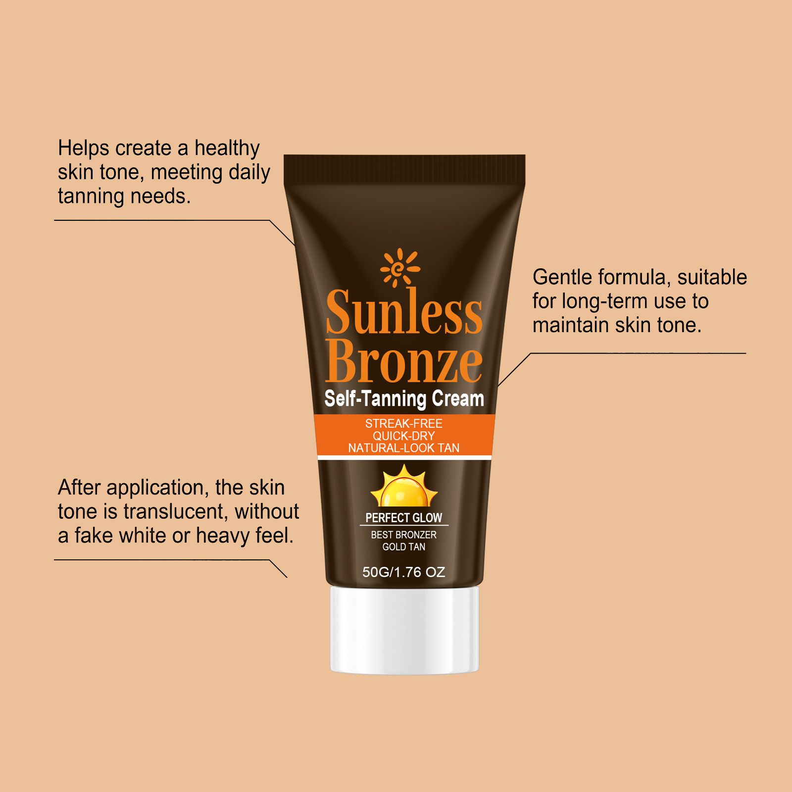 Self Tanning Cream Create Natural Bronze Wheat Skin Summer Even Bright Skin Light Smooth Texture