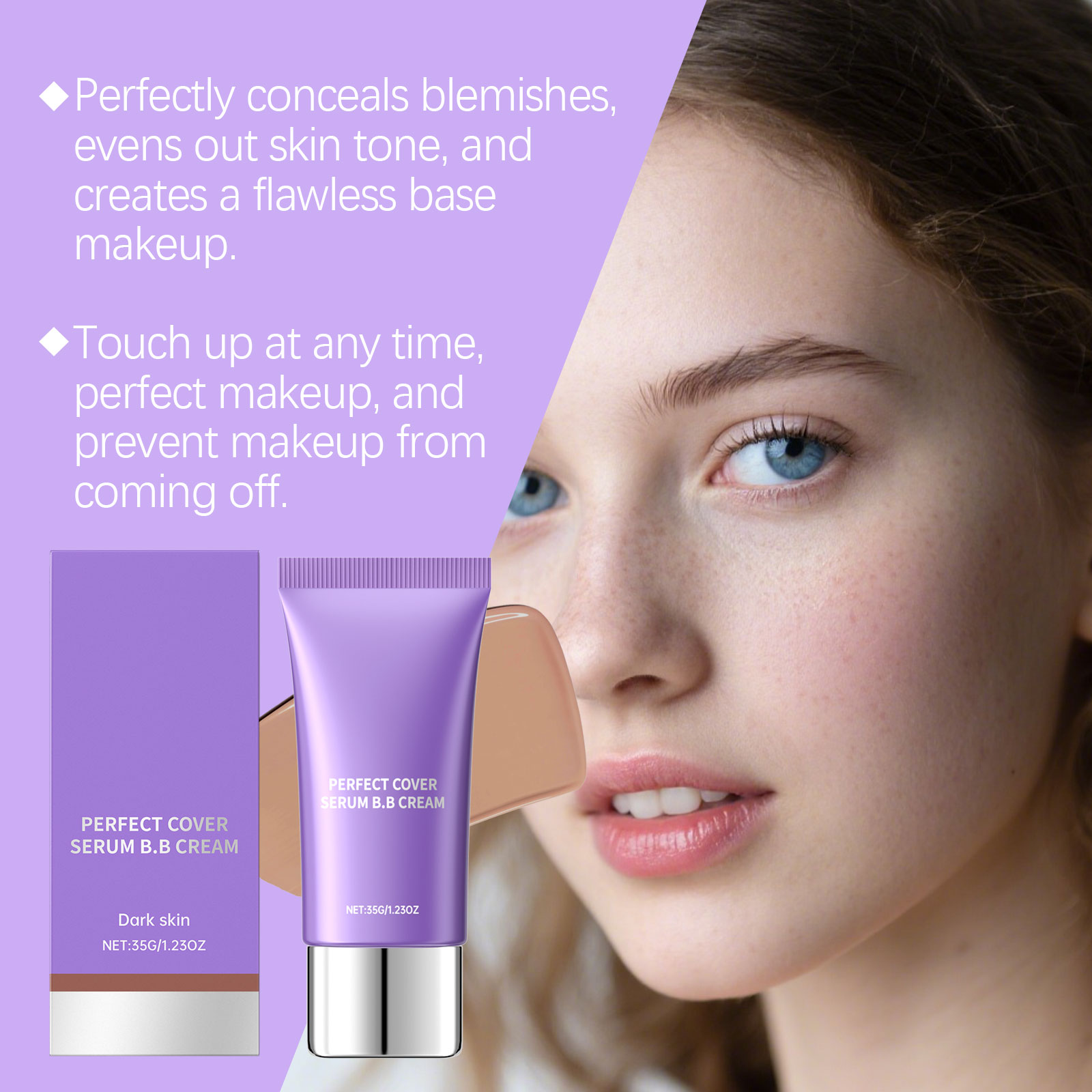 (Deep Skin Tone) Natural Color Moisturizing Essence Bb Cream Lightweight Hydrating Matte Translucent Suitable For Oily And Dry Skin Portable Facial Base