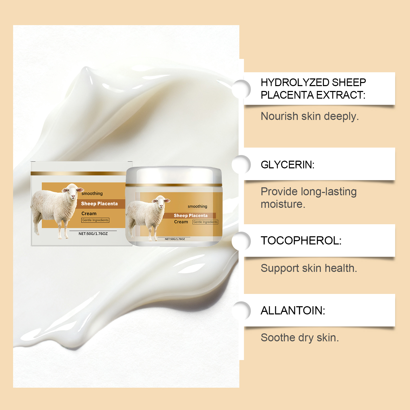Placenta Extract Moisturizing Cream Mild Formula Daily Care Facial Skin Hydrated Delicate Smooth Bright Complexion