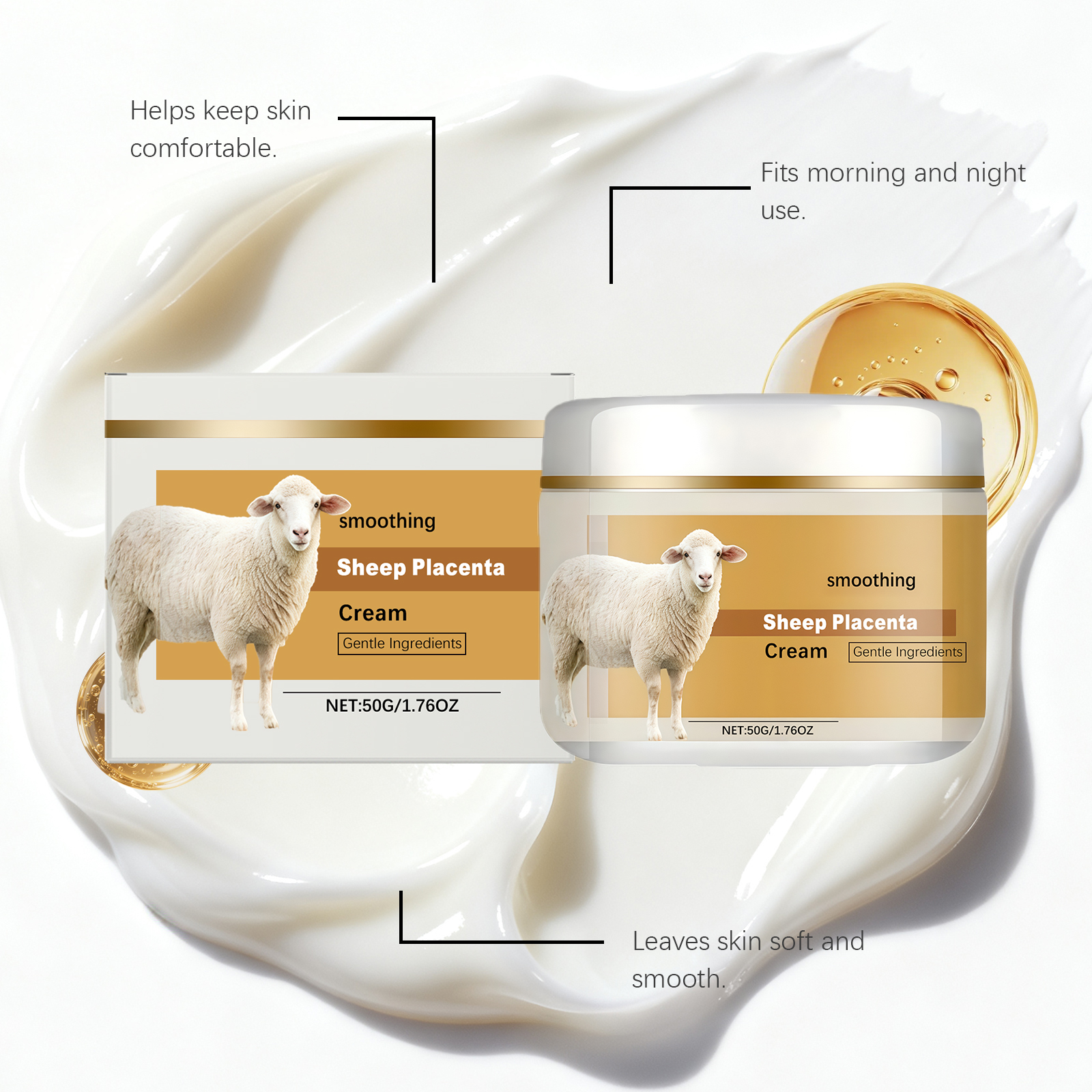 Placenta Extract Moisturizing Cream Mild Formula Daily Care Facial Skin Hydrated Delicate Smooth Bright Complexion