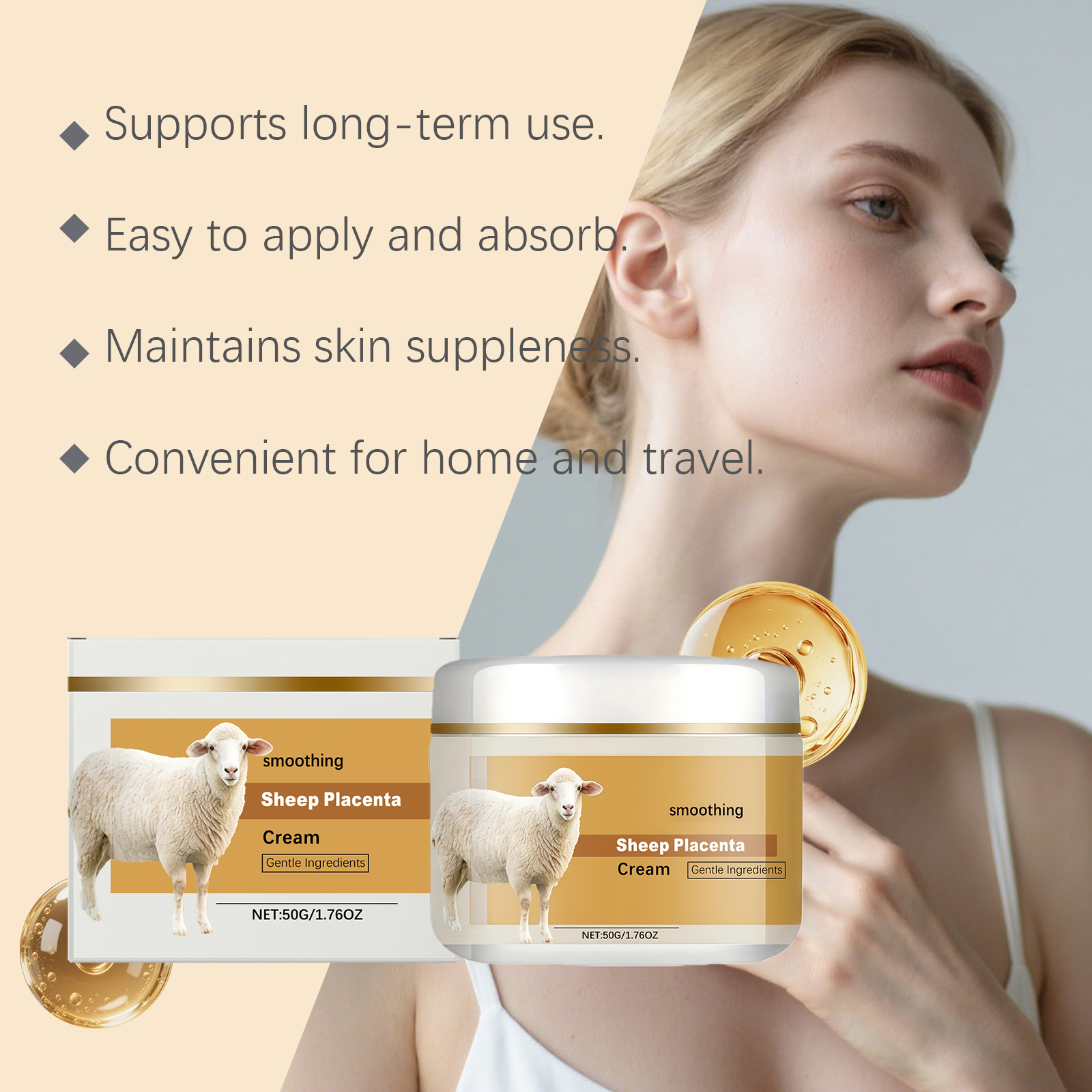 Placenta Extract Moisturizing Cream Mild Formula Daily Care Facial Skin Hydrated Delicate Smooth Bright Complexion