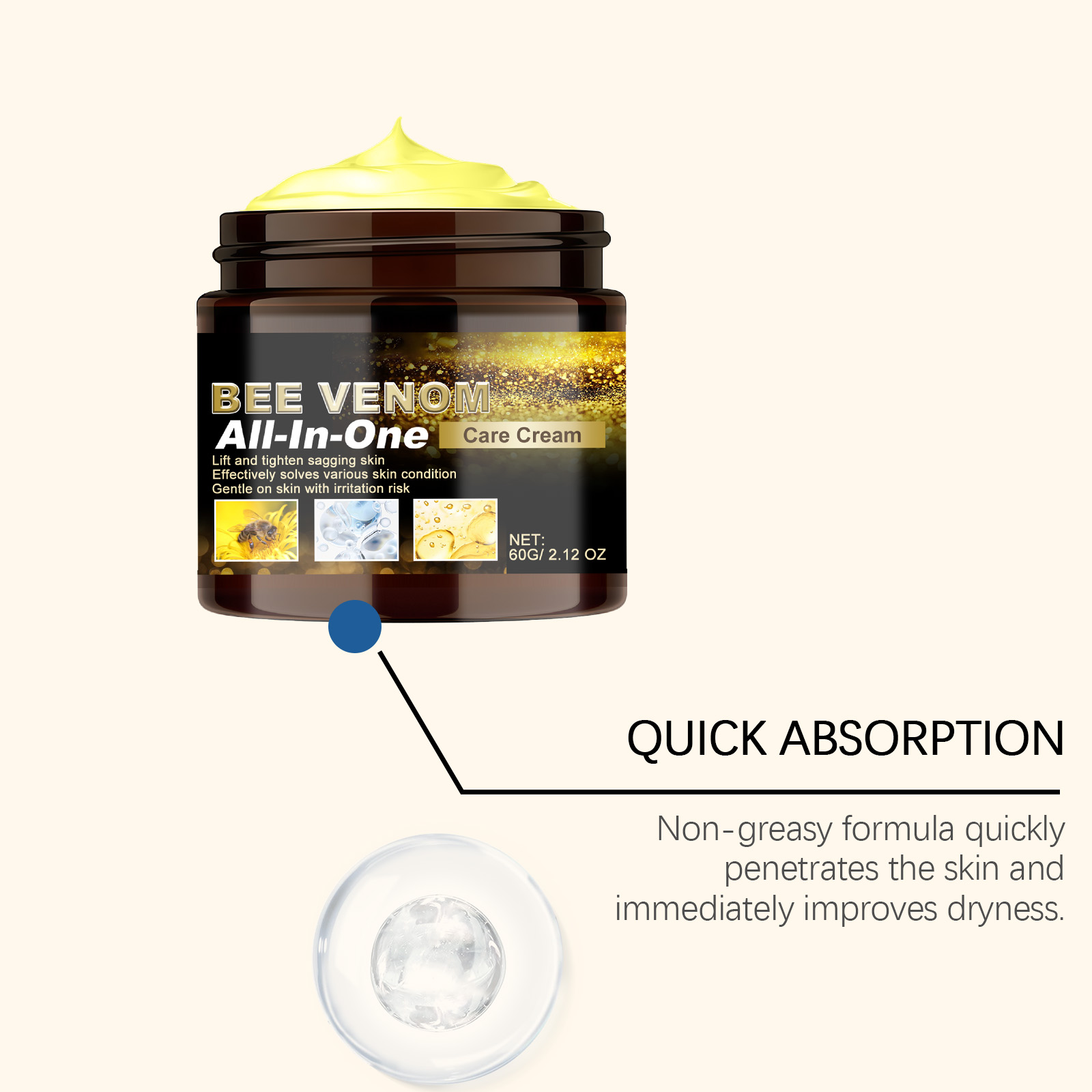 Bee Venom Multi-effect Care Cream Mild Comfort Tender Body Skin Refreshing Non-sticky Moisturizing Delicate Skin