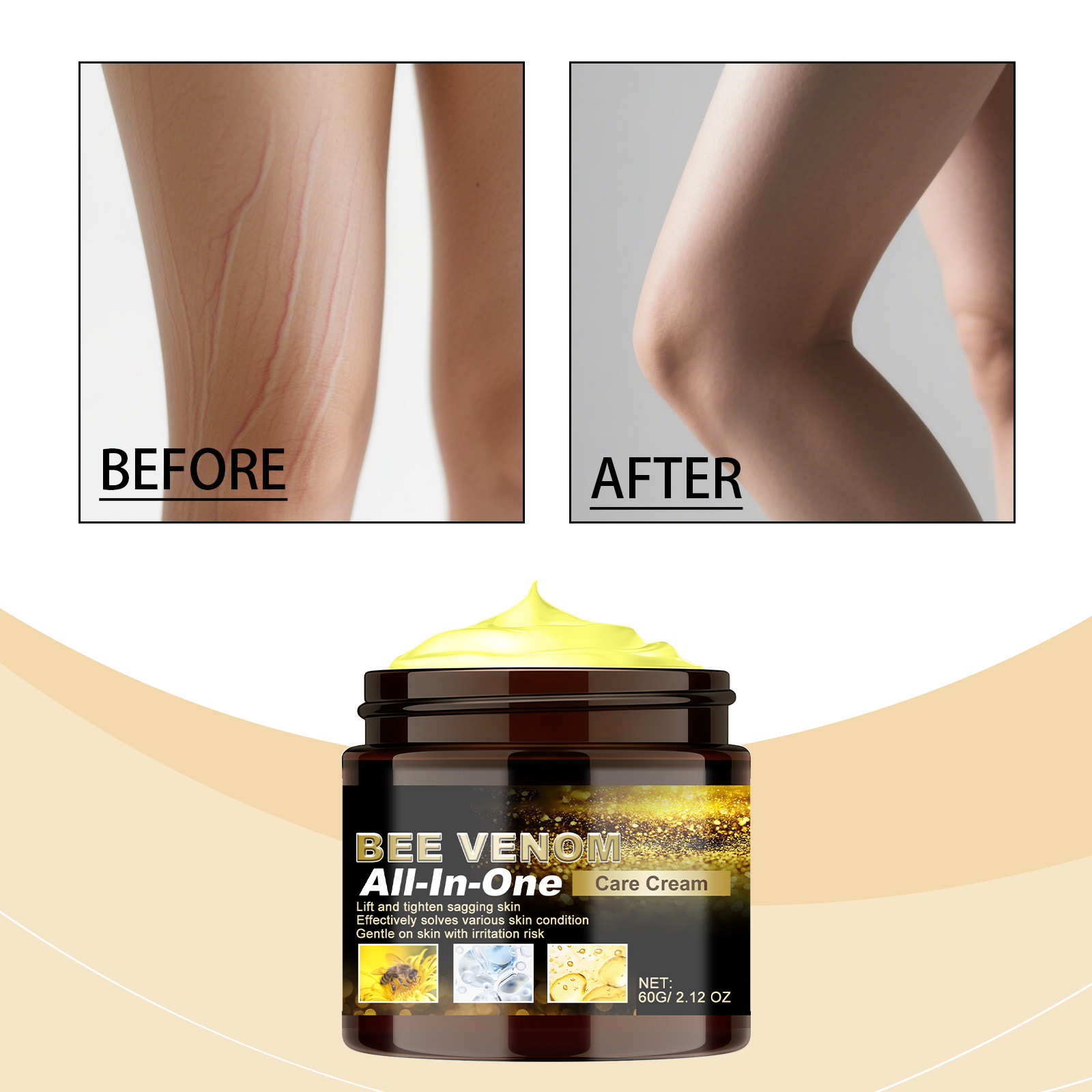 Bee Venom Multi-effect Care Cream Mild Comfort Tender Body Skin Refreshing Non-sticky Moisturizing Delicate Skin