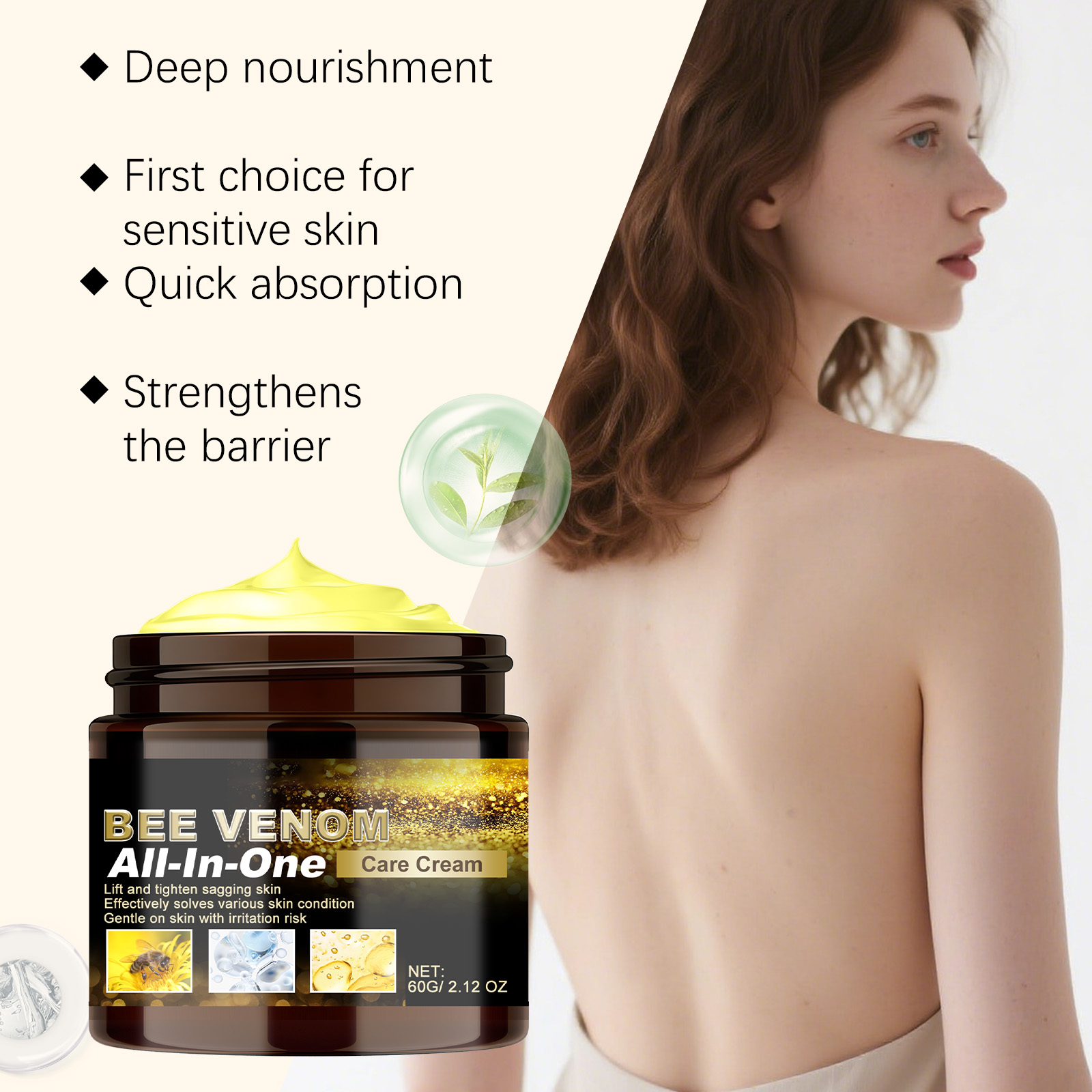 Bee Venom Multi-effect Care Cream Mild Comfort Tender Body Skin Refreshing Non-sticky Moisturizing Delicate Skin