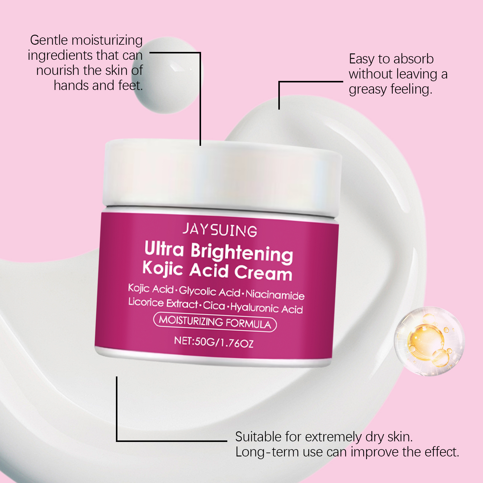 Kojic Acid Moisturizing Cream Protect Delicate Facial Skin Brighten Complexion Lock Moisture Nourish Complexion