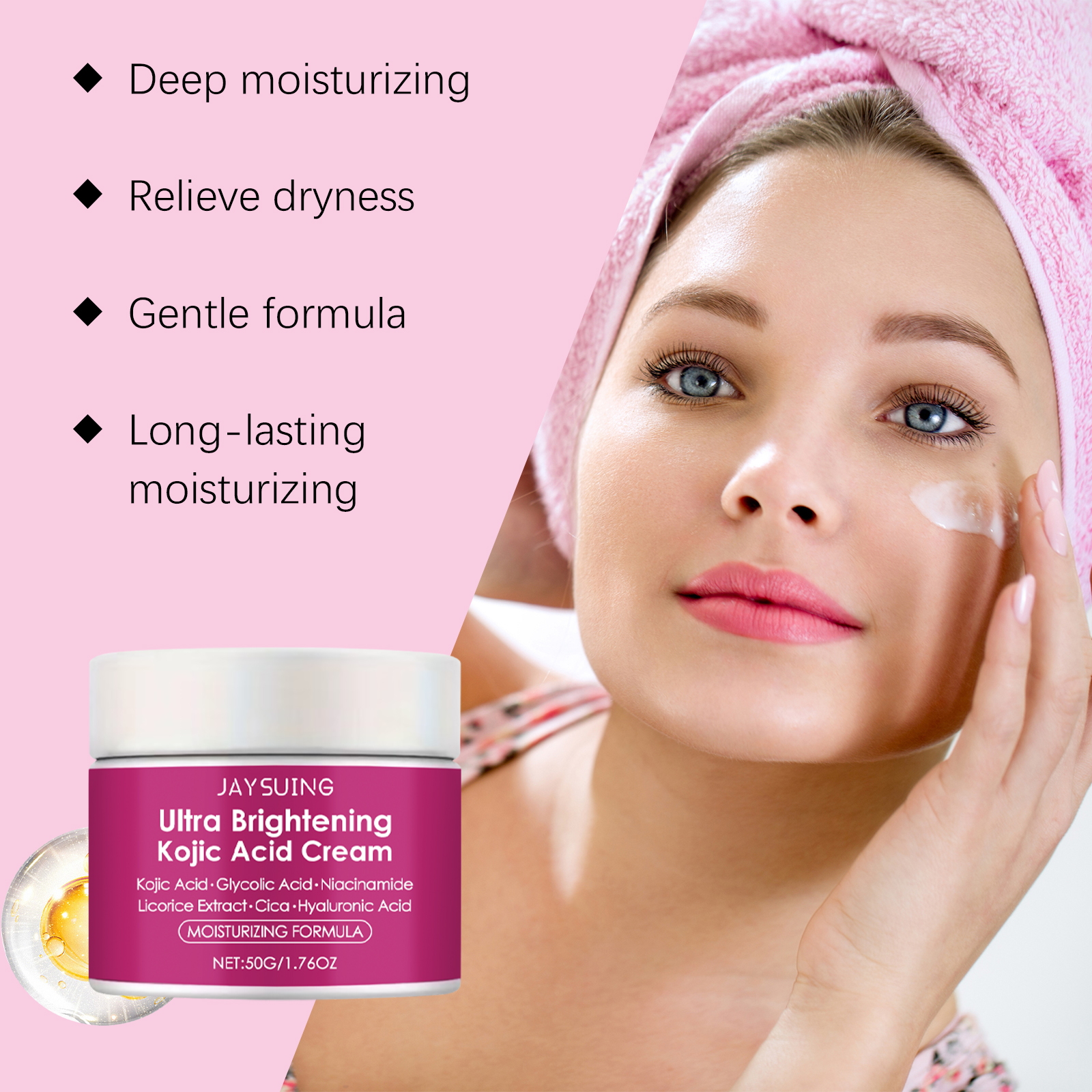 Kojic Acid Moisturizing Cream Protect Delicate Facial Skin Brighten Complexion Lock Moisture Nourish Complexion