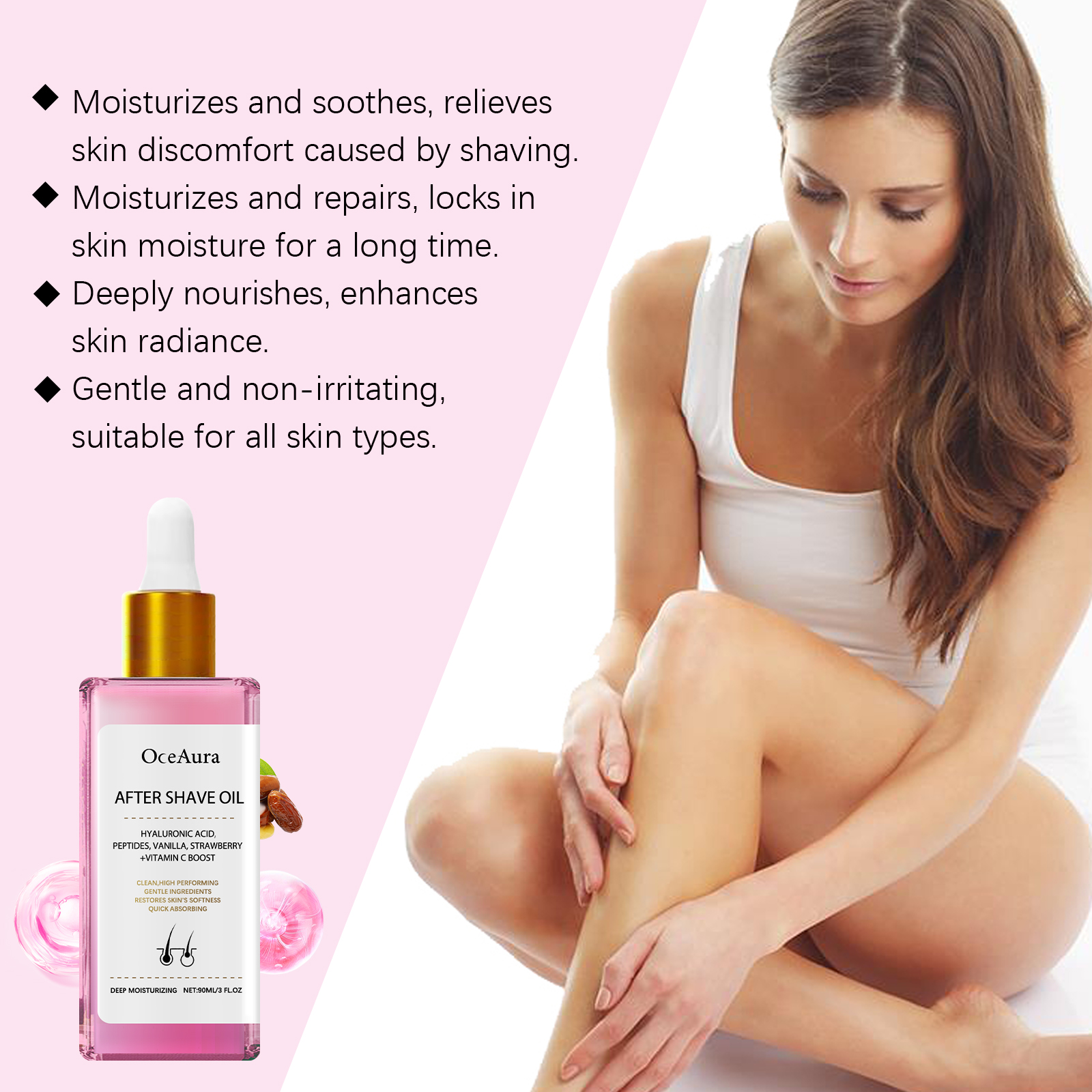 Strawberry Flavored Hair Removal After Shave Care Oil Mild Ingredients Moisturize Nourish Soothe Smooth Skin
