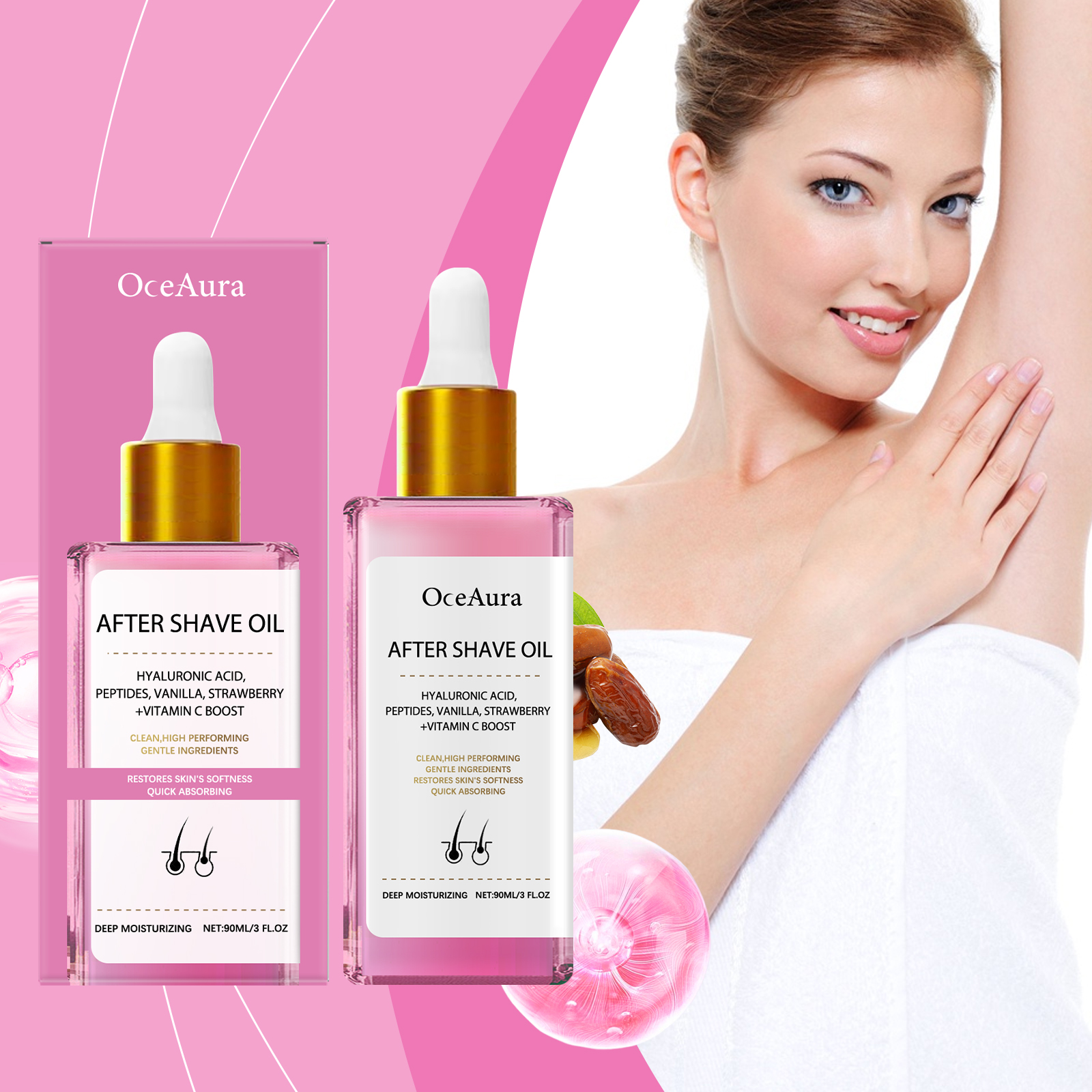 Strawberry Flavored Hair Removal After Shave Care Oil Mild Ingredients Moisturize Nourish Soothe Smooth Skin