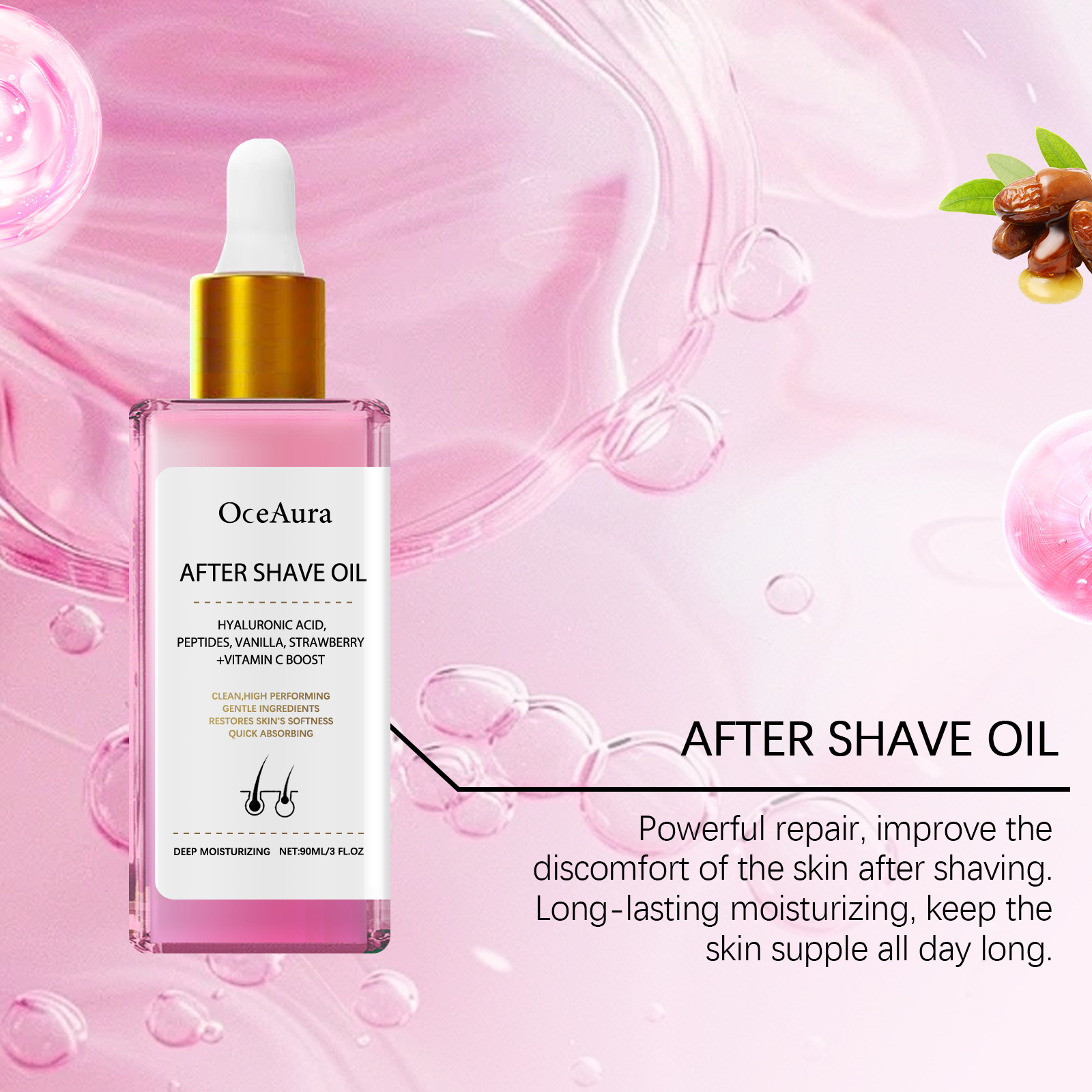 Strawberry Flavored Hair Removal After Shave Care Oil Mild Ingredients Moisturize Nourish Soothe Smooth Skin